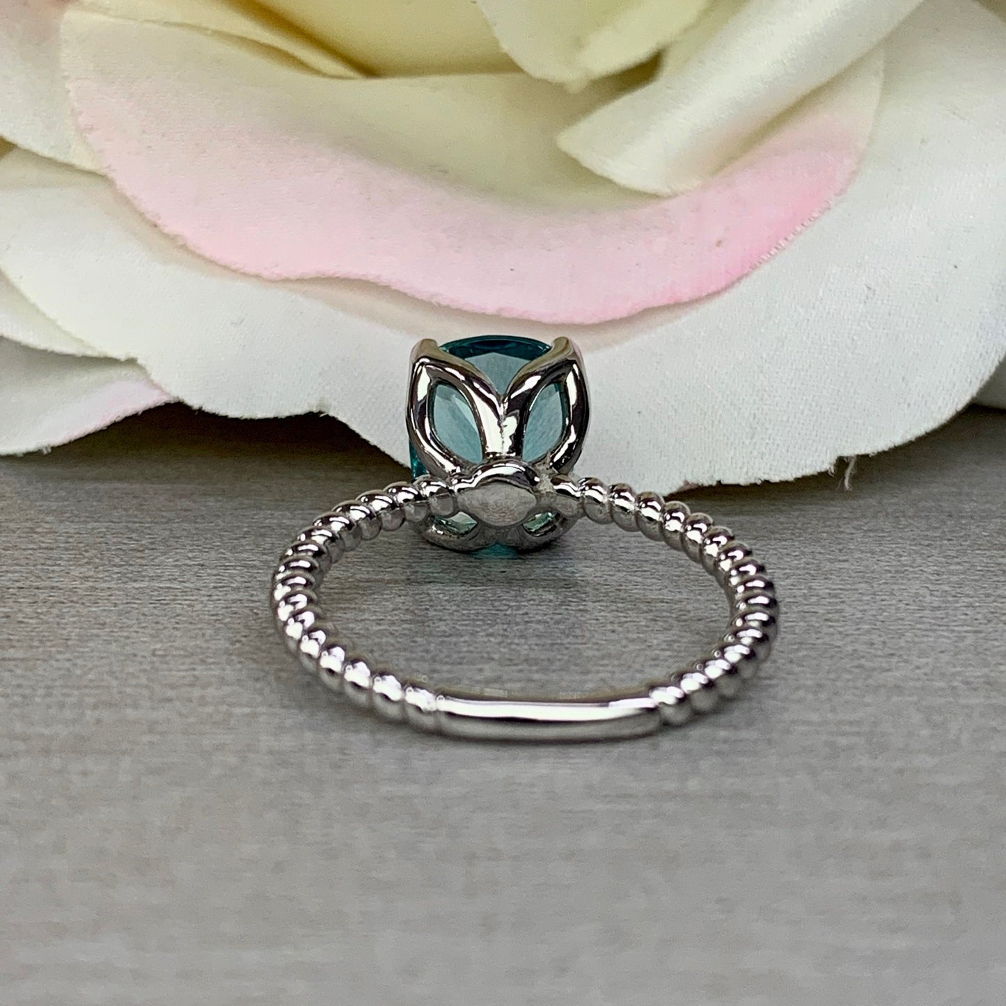 Elongated Cushion Cut Engagement Ring / Neon Blue Paraiba Wedding Ring / Paraiba Solitaire Ring / 14k White Gold / #6314