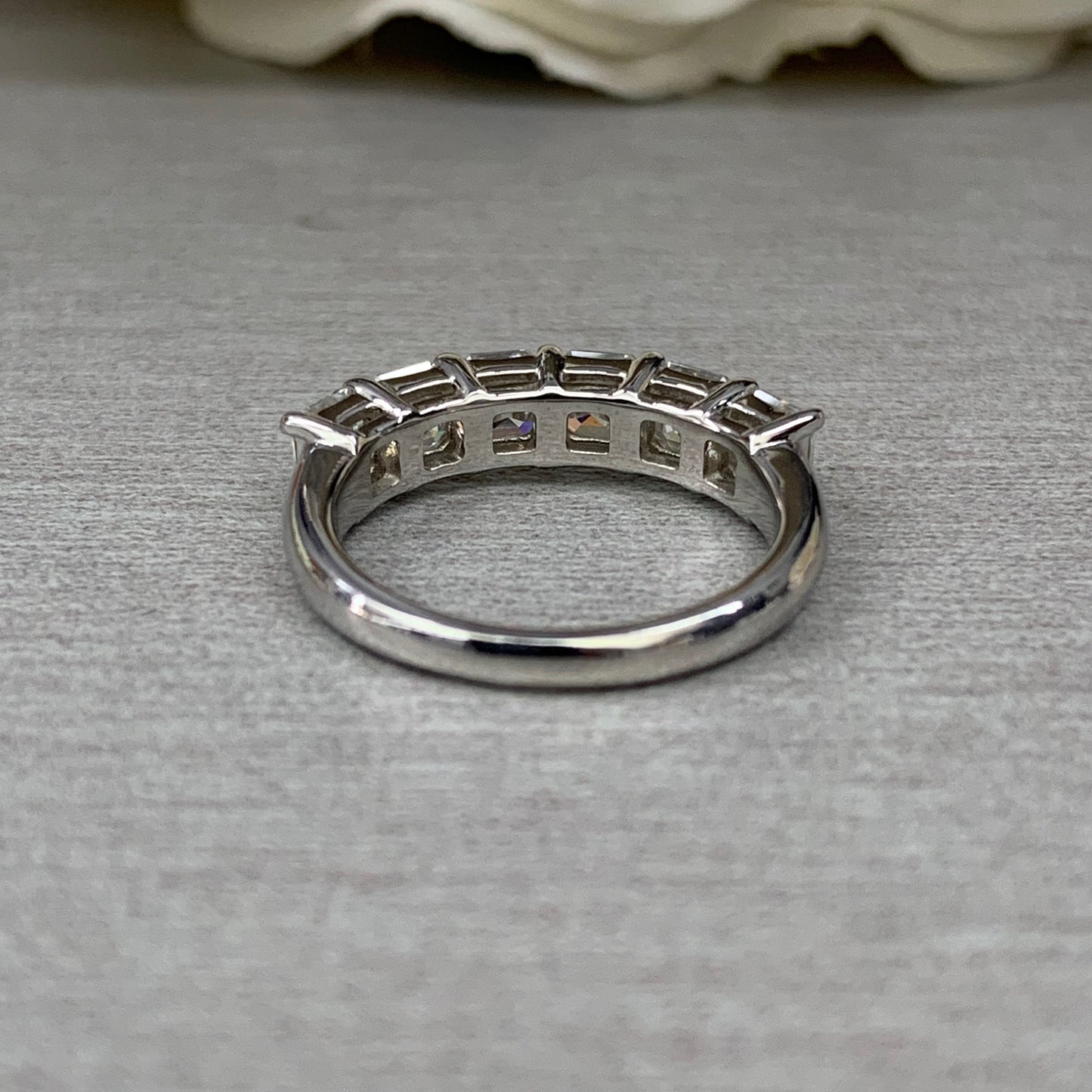 Moissanite Engagement Band / Asscher Cut Wedding Band / Six Stone Ladies Ring / Matching Band / 14k White Gold / #6208