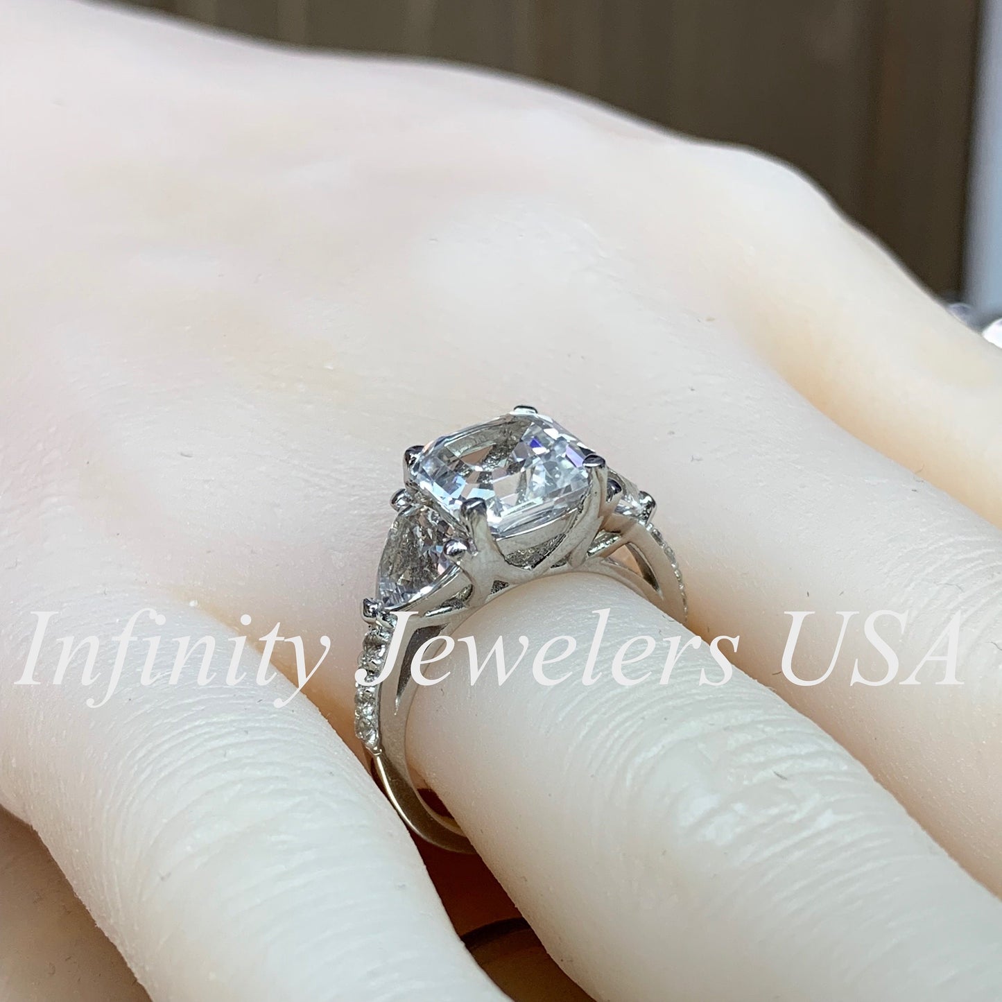 Moissanite Engagement Ring 14K Solid Gold, Asscher Cut Three Stone Moissanite Wedding Ring For Women, Unique Promise Anniversary Ring, #5414