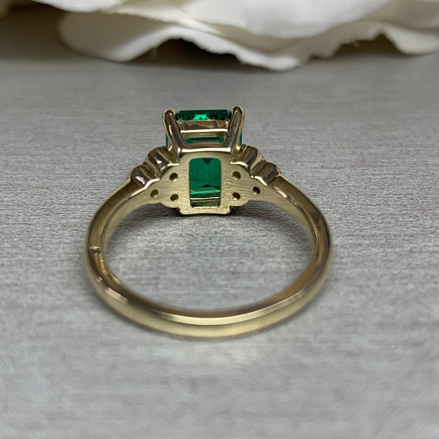 Emerald Cut Engagement Ring / Green Emerald Wedding Ring / Diamond Ladies Ring / 14k Yellow Gold / #6213
