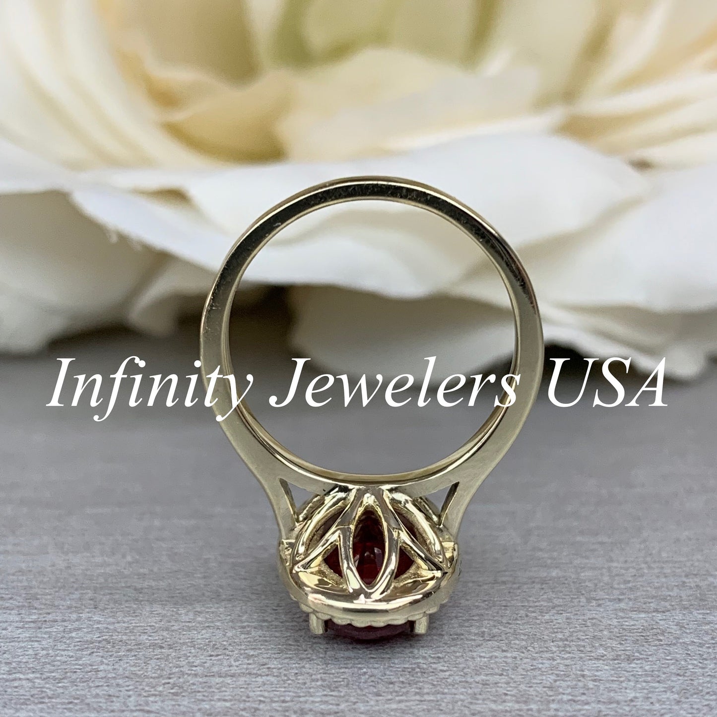 Elongated Oval Ladies Ring / Red Ruby Engagement Ring / Diamond And Ruby Wedding Ring / Anniversary Gift / 14k Yellow Gold / #6220