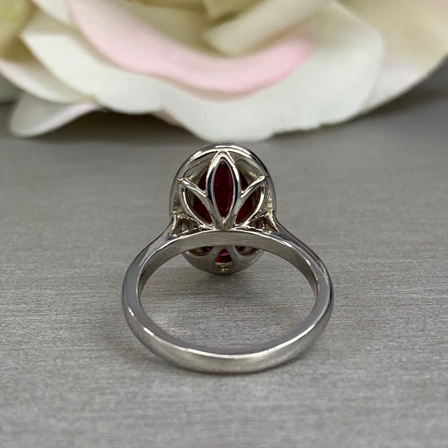 Oval ruby ladies ring 14K solid gold, July birthstone ring with diamonds