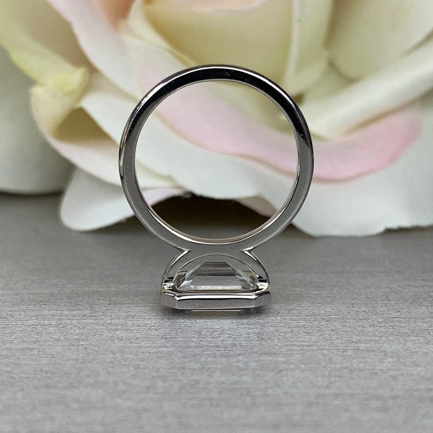 Emerald Cut Engagement Ring / Certified Moissanite Ring / East To West Bezel Set Ring / 14k White Gold / #6318