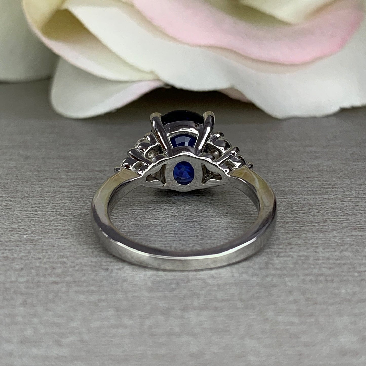 Blue Sapphire And Moissanite Engagement Ring, Oval Blue Sapphire And Round Moissanite Cluster Wedding Ring, 14k Gold Blue Sapphire Ring