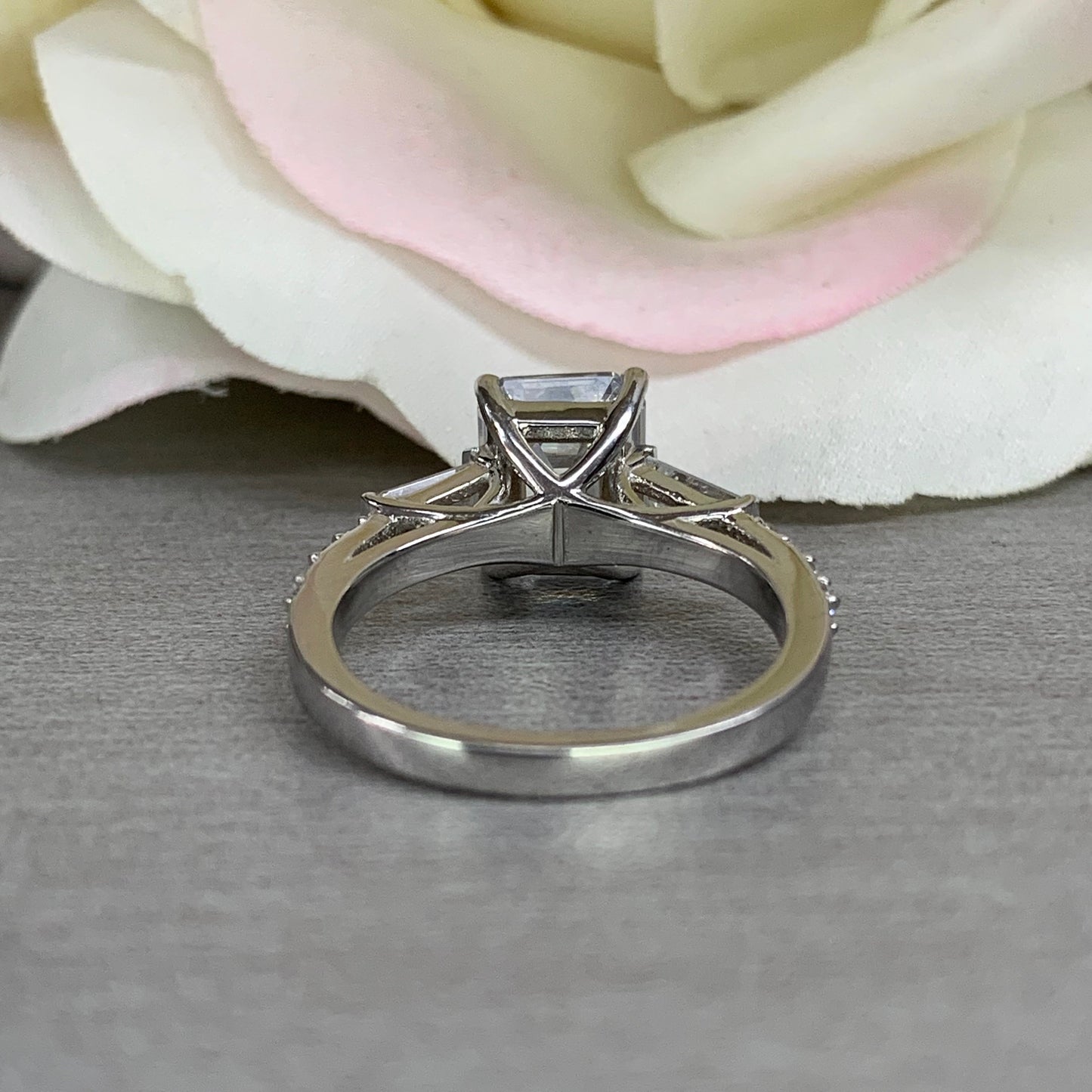 Moissanite Emerald Cut Engagement Ring,Engagement Ring With Baguettes And Diamonds, 3.00ctw. 14K White Gold #6995 #5100