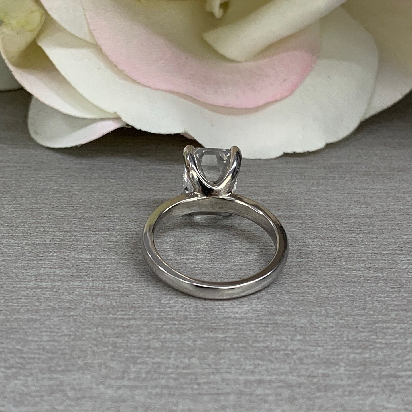 Moissanite Emerald Cut Engagement Rings 14k Solid White Gold , Forever One Moissanite , Emerald Cut Solitaire Moissanite Wedding Ring, #6136