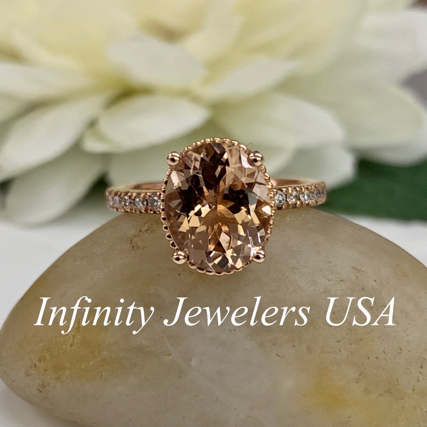 Morganite Ring 14K Solid Rose Gold, Pink Morganite Engagement Ring, Oval Shape Three Stone Morganite Wedding Promise Ring, Gift For Her 5525