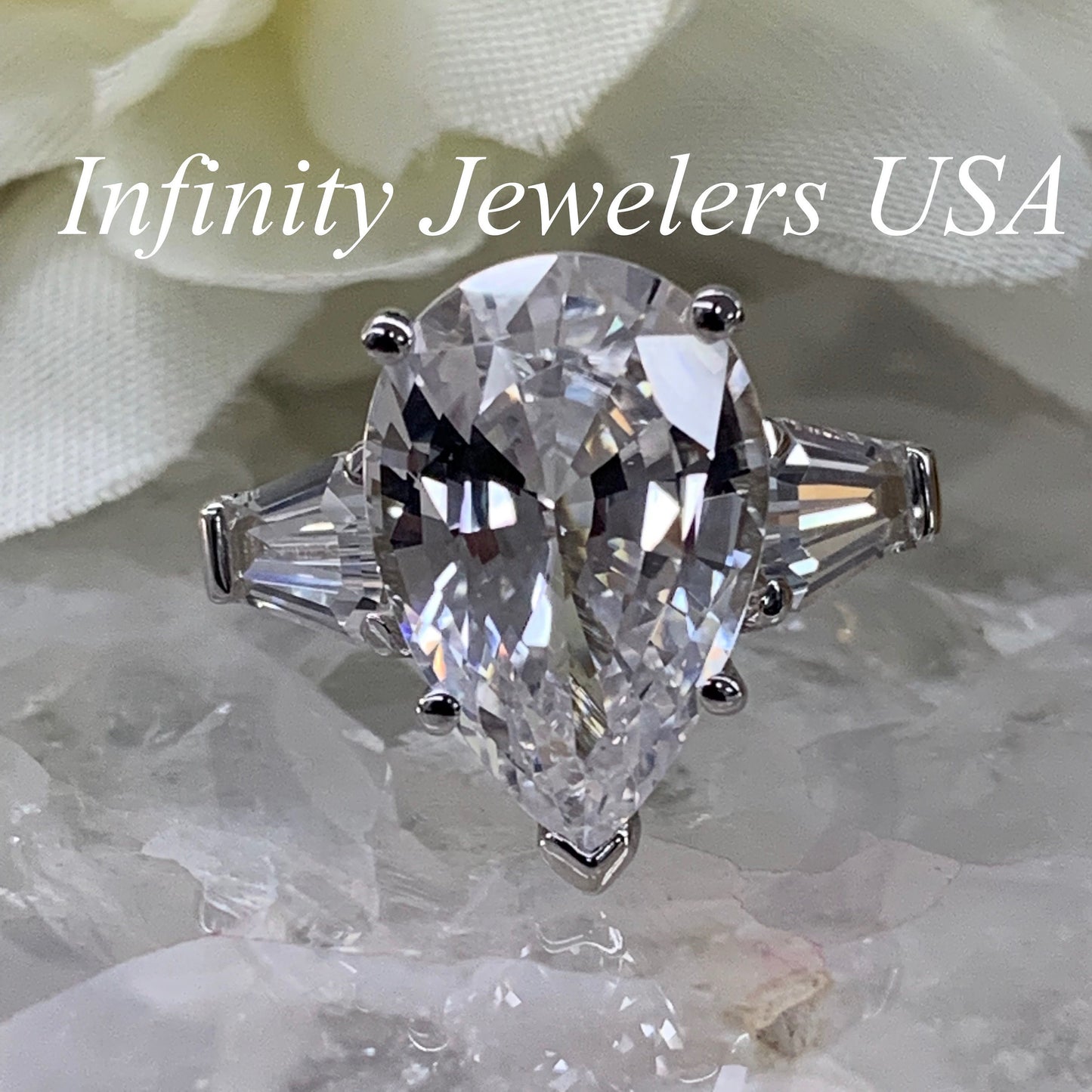 Pear shaped moissanite engagement ring 14K solid gold, three stone engagement set women vintage baguette moissanite Promise ring gift, #6484