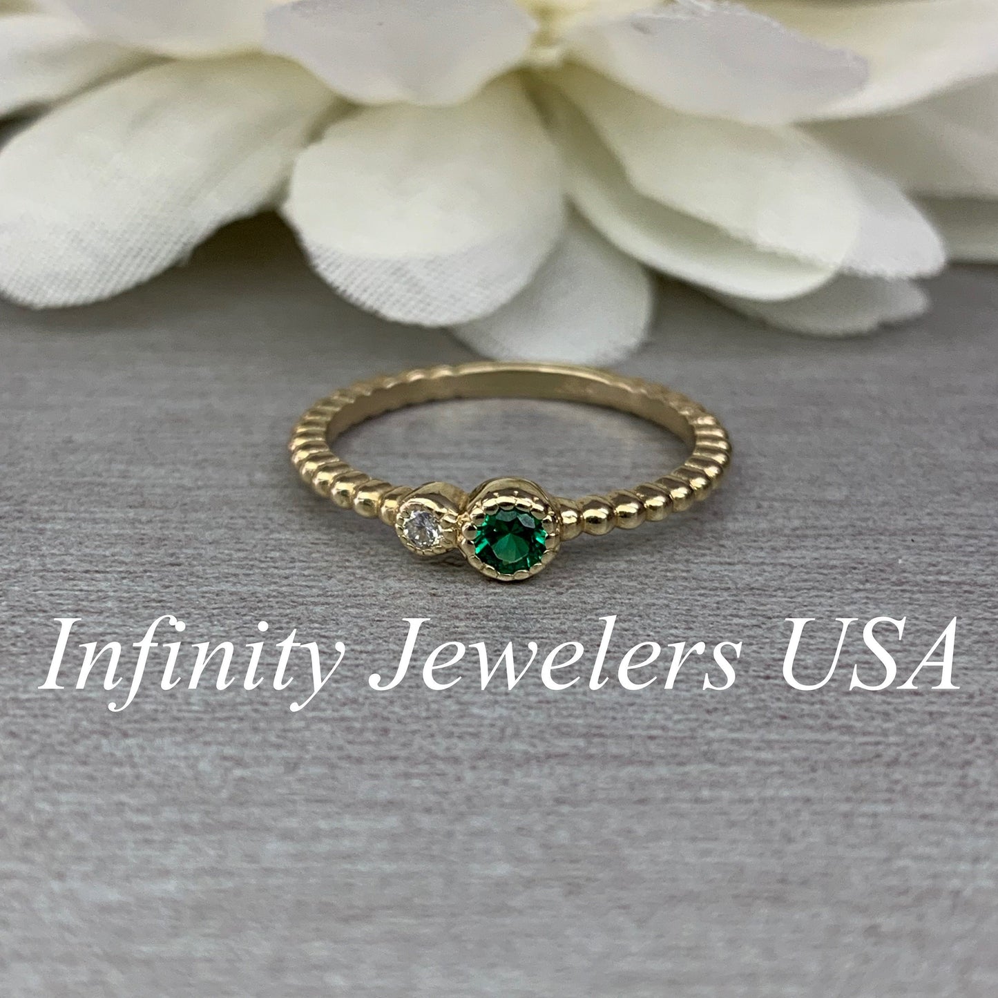 Emerald Ring Women's Solid Yellow Gold, 14k Gold Emerald and Moissanite Birthstone Ring, Emerald Jewelry Stacking Ring For Women, #6141