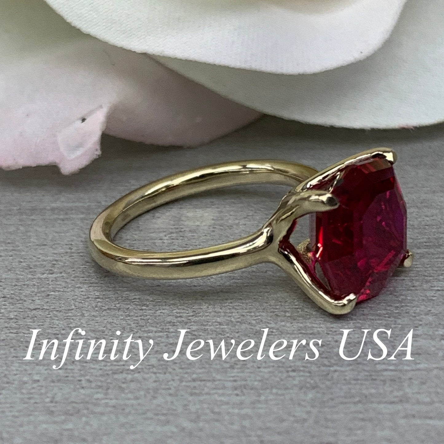 Octagon cut ruby engagement ring, 5.00ct solitaire ring, 14k yellow gold ladies ring #6455