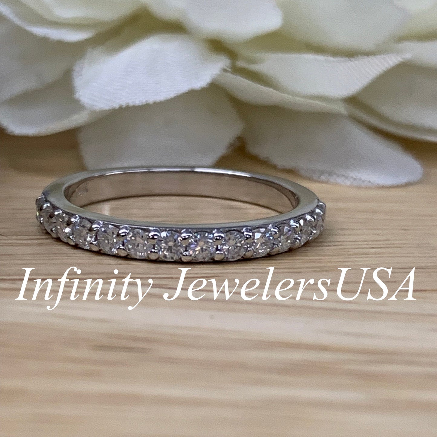 Diamond Half Eternity Wedding Band 14K White Gold, Stackable Diamond Band, Dainty Stacking Band For Ladies, Wedding Bands Solid Gold, #6576