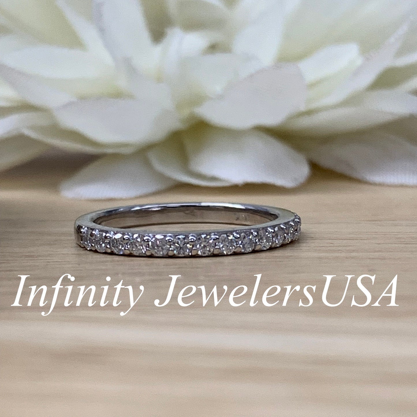 Moissanite Wedding Band, Round Diamond Brilliant Cut Stone Band, Anniversary Band Set In 14K Gold#6584