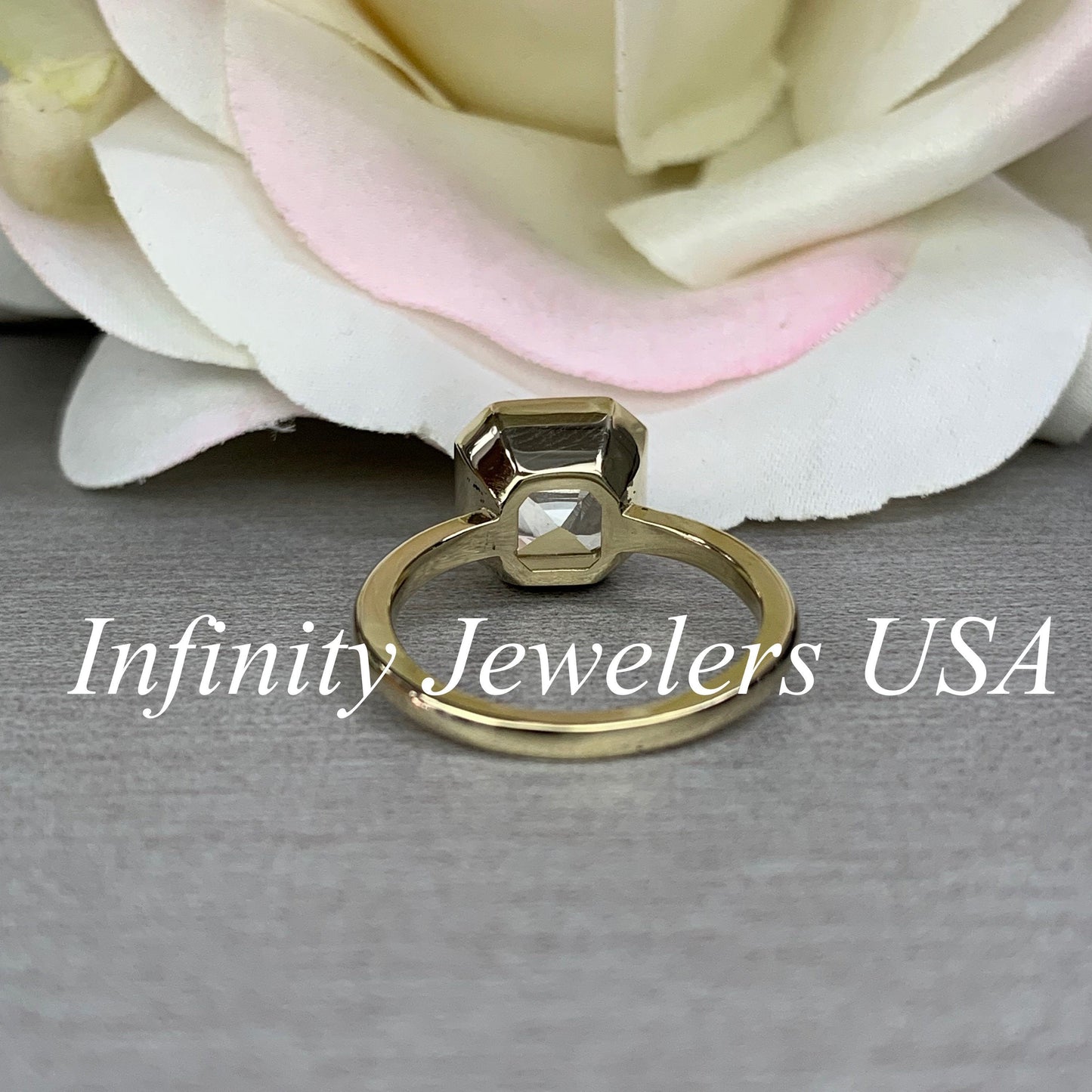 Certified Moissanite Ring, Asscher Cut Moissanite Engagement Ring, Bezel Set Solitaire Ring, Everyday Ring, 14k Gold Ladies Ring