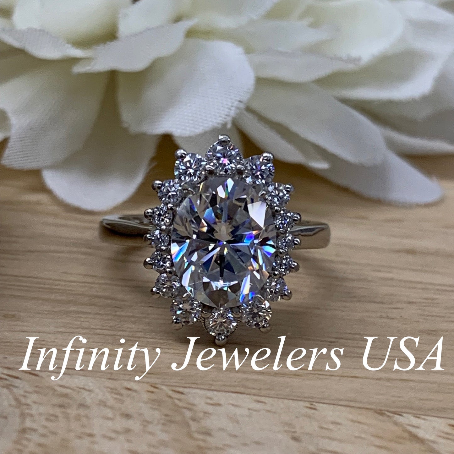 Oval Cut Moissanite Engagement Ring, Oval Shape Moissanite With Moissanite Halo Wedding Ring, 14k White Gold Oval Halo Ring For Ladies #6601