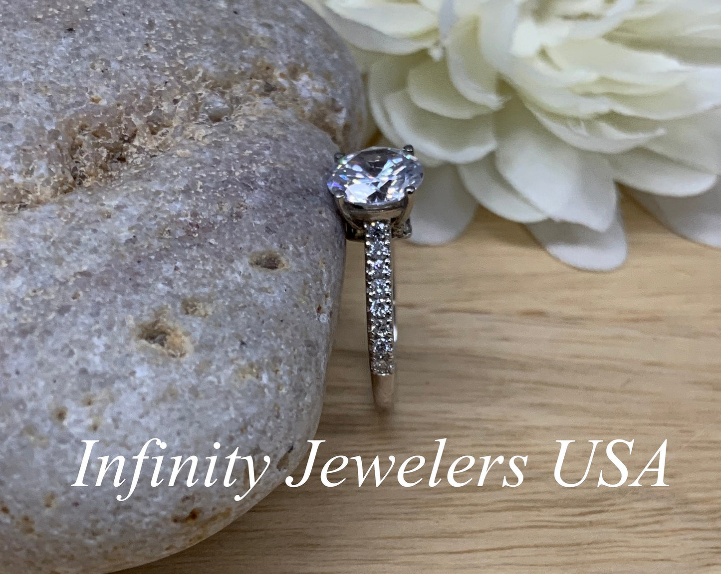 Round Shape Moissanite Engagement Ring For Women 14K White Gold, Simple Bridal Ring Forever One Moissanite Solitaire Engagement Rings, #4799