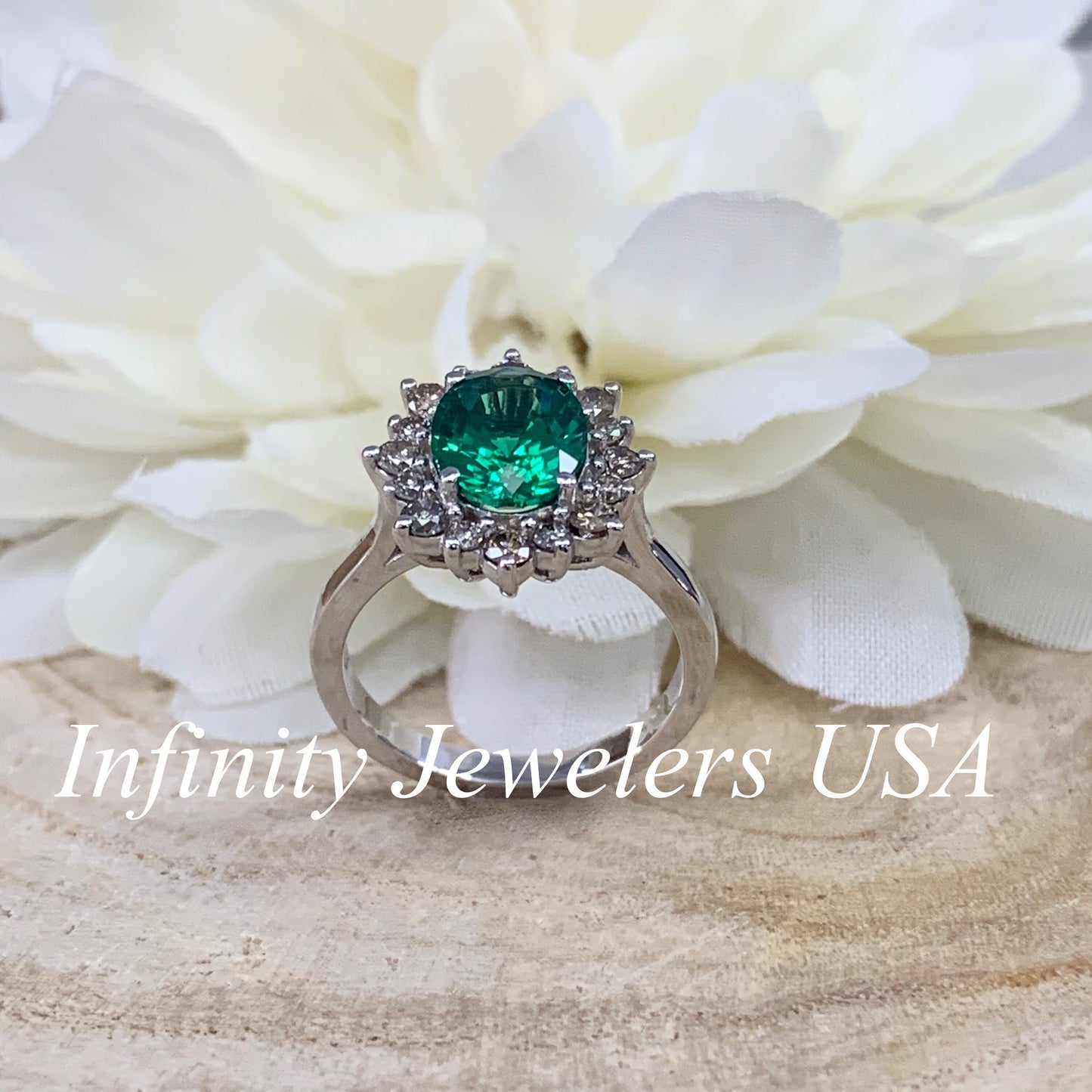 Emerald Halo Ring 14k White Gold, Vintage Emerald Engagement Ring, Oval Halo Ring With Emerald, May Birthstone Ring, Emerald Jewelry #6719