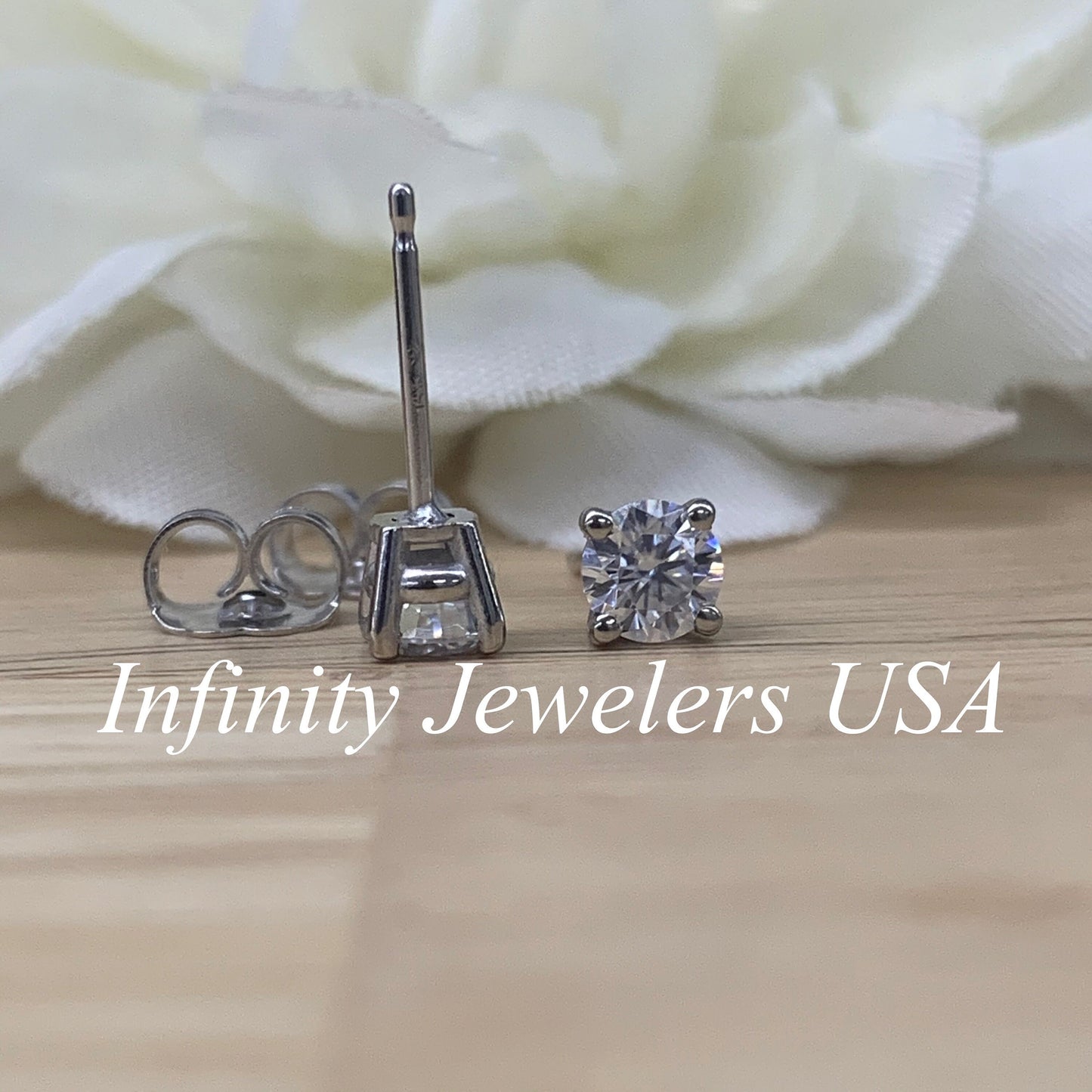 Moissanite Stud Earrings, April Birthstone, Ladies Earrings, Birthday Gift, 14k Gold Earrings, Gift for Her, Infinity Jewelers USA, #6668