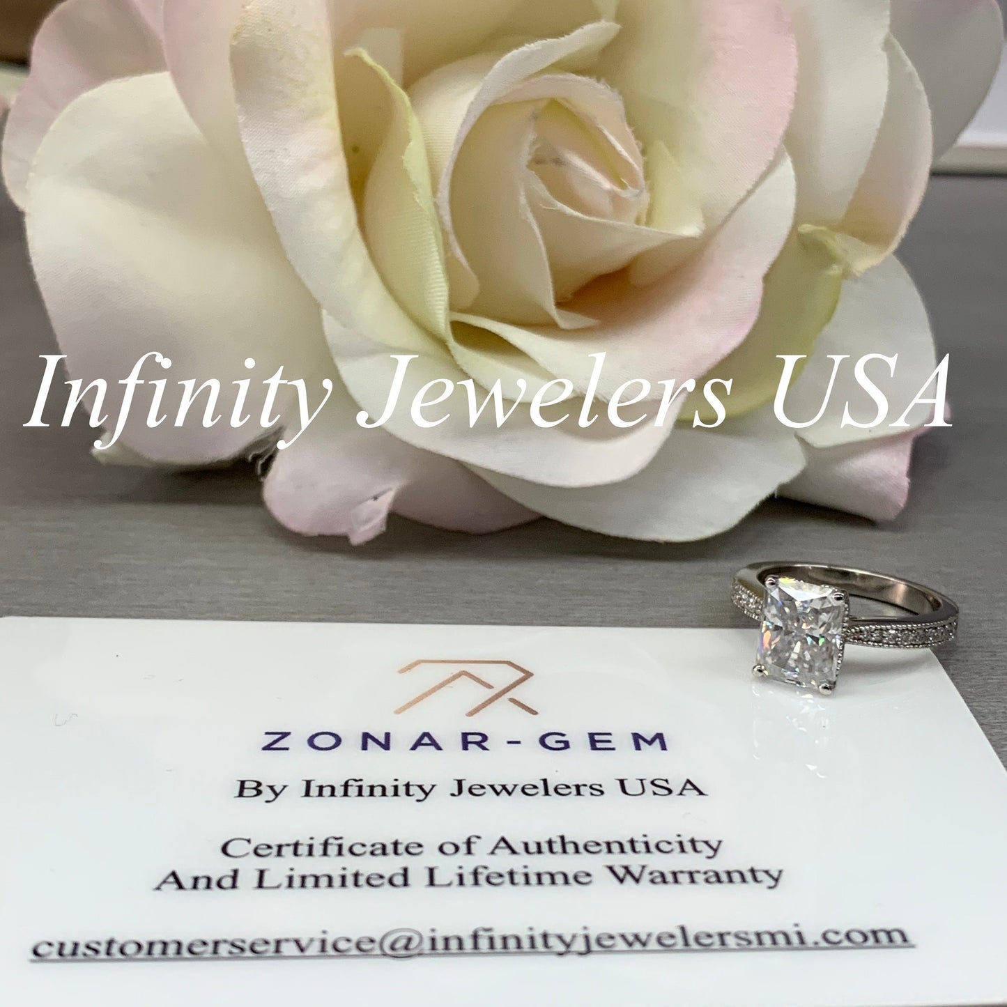 Moissanite Engagement Ring Solitaire Radiant Cut With Diamond Accents, Vintage Style Ladies Moissanite Wedding Ring In 14K White Gold #6680