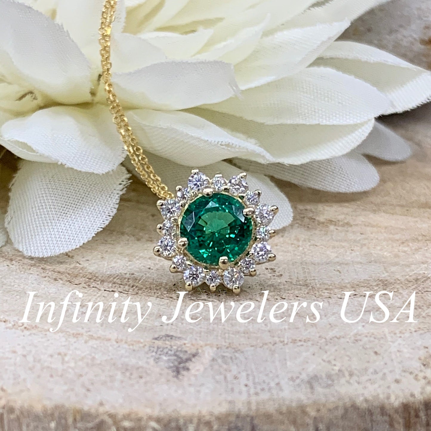 Emerald Pendant Necklace, May Birthstone Necklace, Moissanite Necklace, Emerald Necklace For Women, Gold Dainty Necklace, 14k Gold, #6714