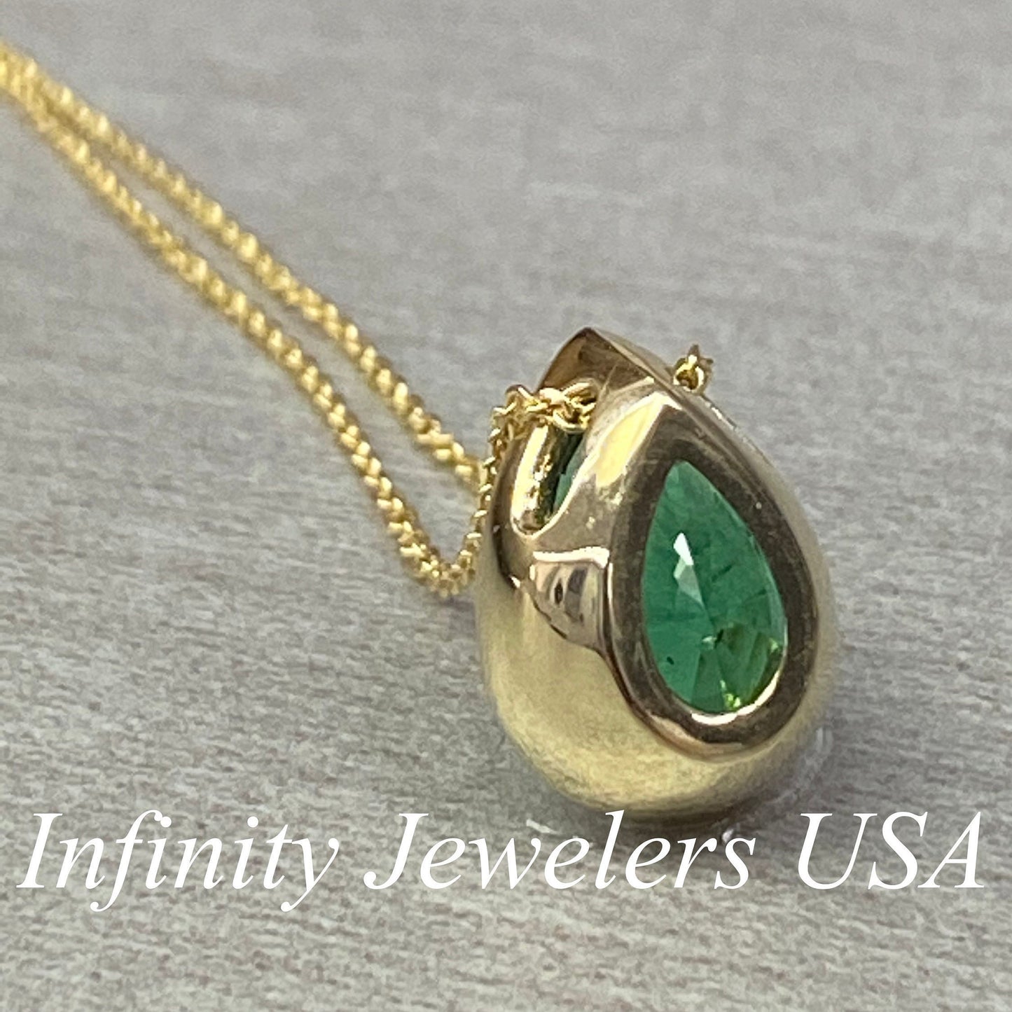 Bezel Set Pear Shape Emerald Pendant Necklace 14k Yellow Gold, May Birthstone Pendant, Simple Pear Pendant Necklace, Teardrop Necklace