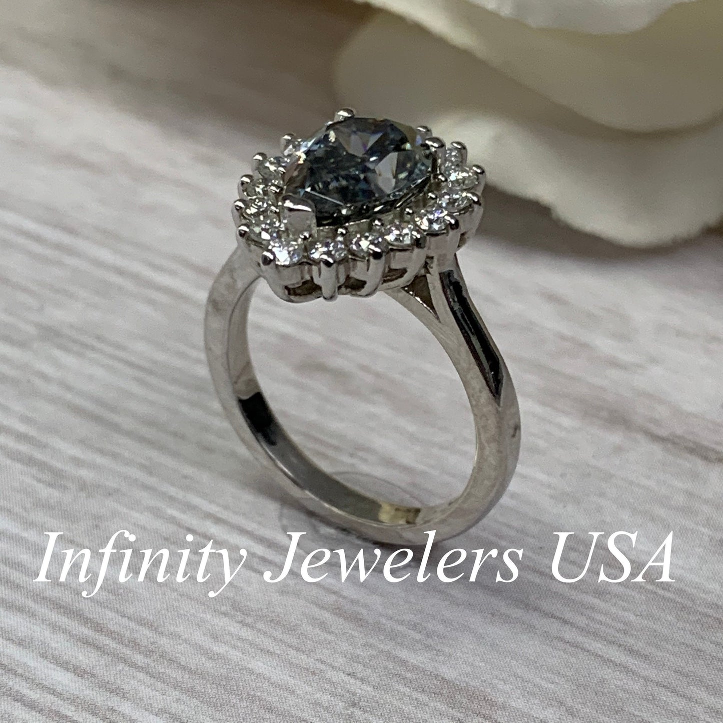 Pear Shaped Moissanite Engagement Rings 14K Solid White Gold Ring For Women, #6919 Gray Moissanite Pear Shape Vintage Halo Engagement Ring