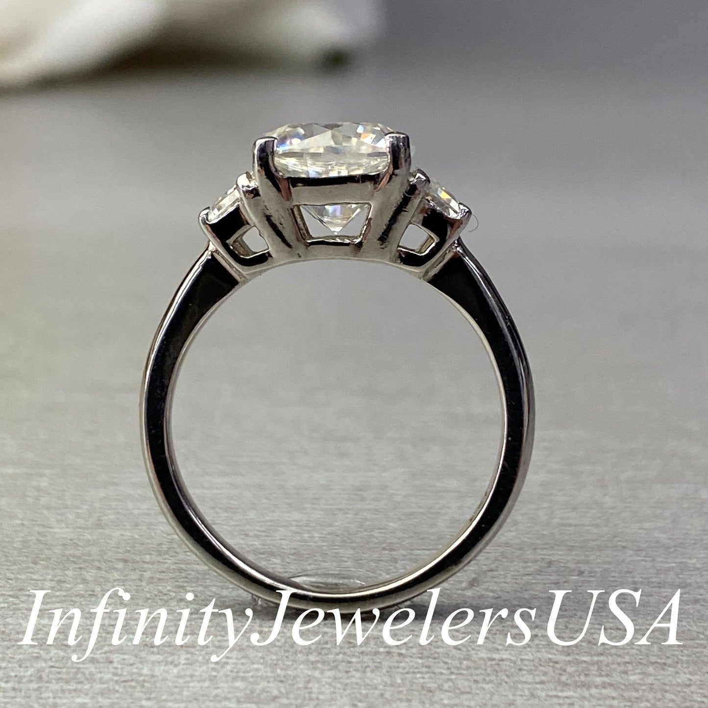 Cushion Cut Moissanite Engagement Ring 14k Solid White Gold, Three Stone Cushion Cut Engagement Ring, Cushion Cut Unique Women's Ring, #6235