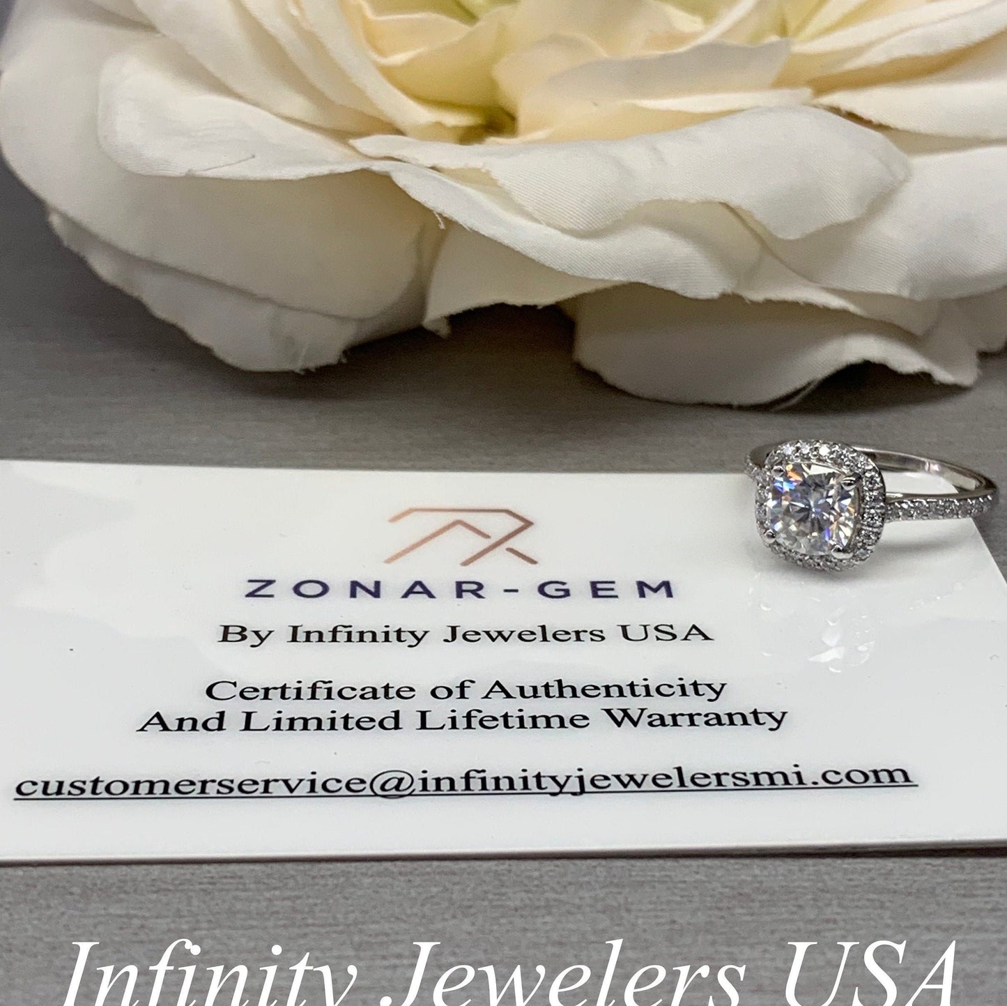 Moissanite Engagement Ring Cushion Cut 14K White Gold, Halo Engagement Ring, Cushion Cut Halo Moissanite Engagement Ring For Ladies, #6886