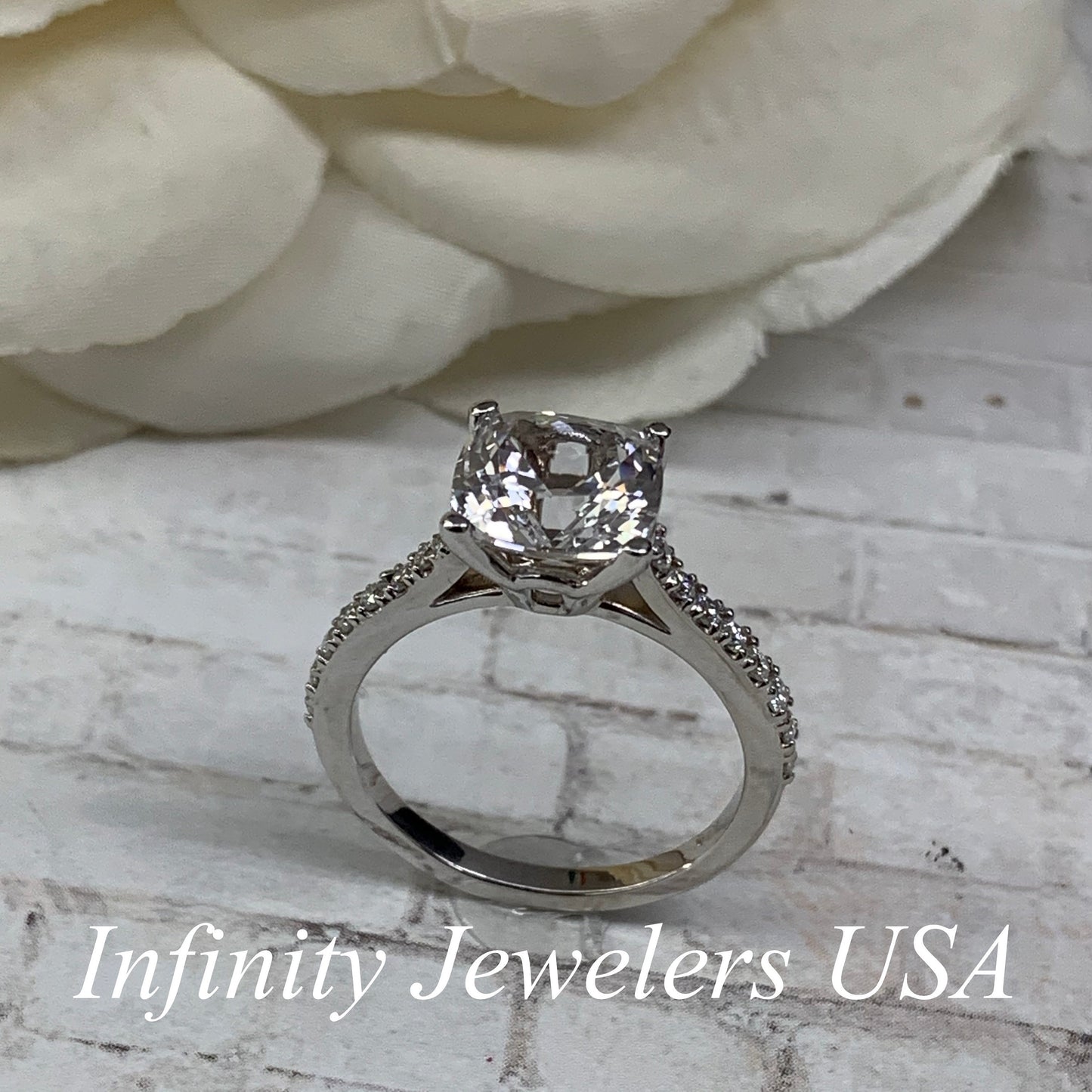 Moissanite Cushion Cut Engagement Ring, Cushion Cut Moissanite Wedding Ring For Ladies Solid 14K White Gold, Cushion Moissanite Ring #6982