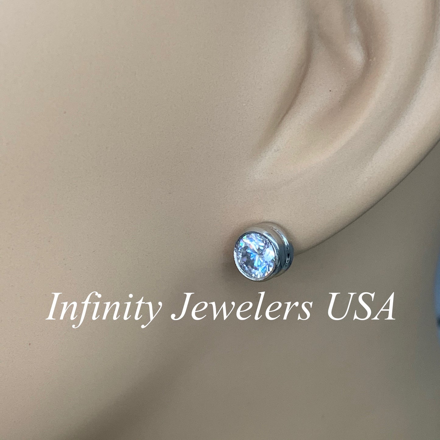 Moissanite Diamond Stud Earrings 14K White Gold, Round Bezel Earrings, Gold Stud Earrings Unisex, 2.00 ctw Stud Earrings, #7038