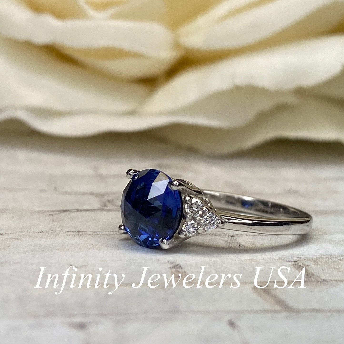Blue Sapphire Engagement Ring 14K White Gold, September Birthstone Ring For Ladies, Round Sapphire Ring, Blue Sapphire Anniversary Ring