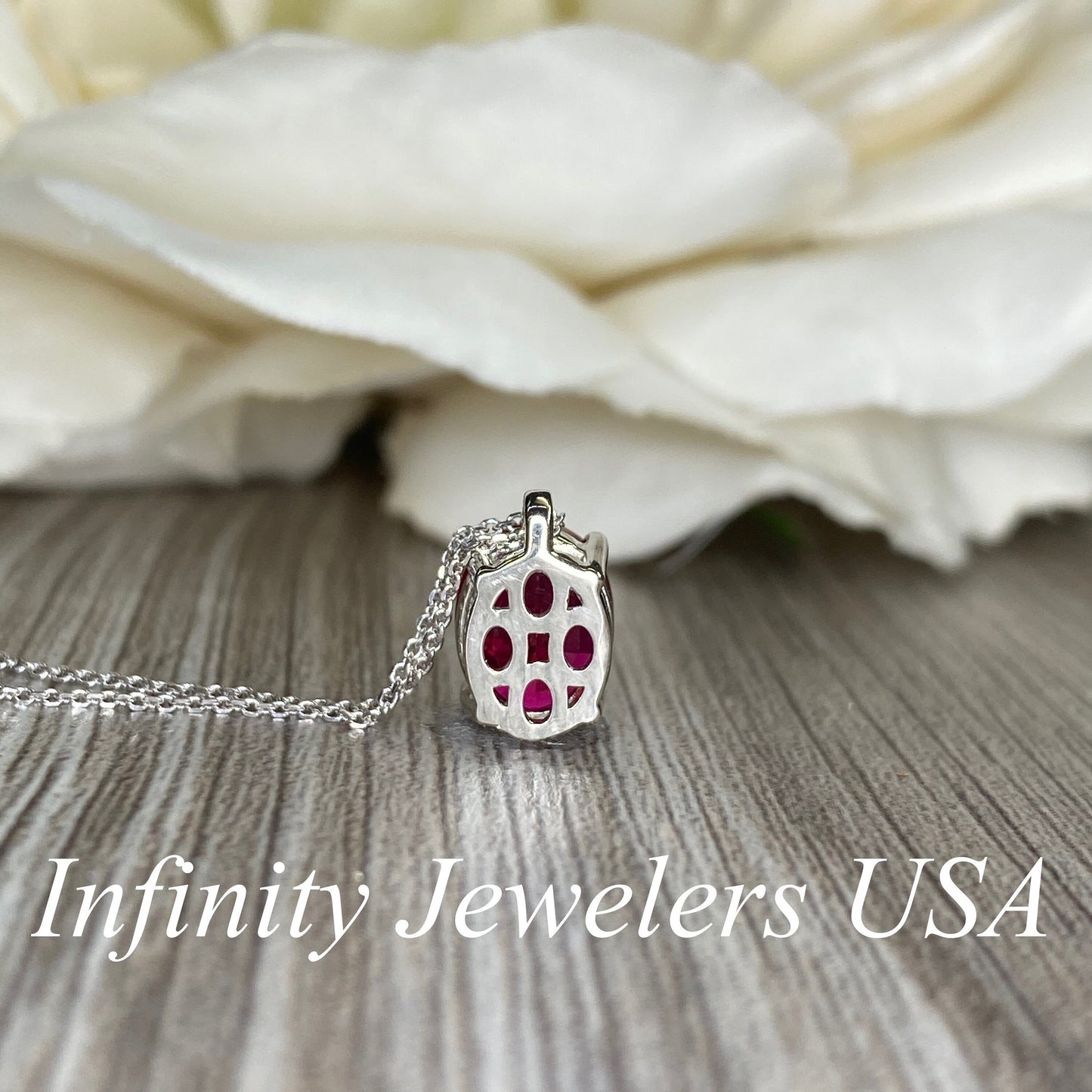 Oval Ruby Necklace / Pendant / 18" Cable Chain / 14k White Gold / #6260