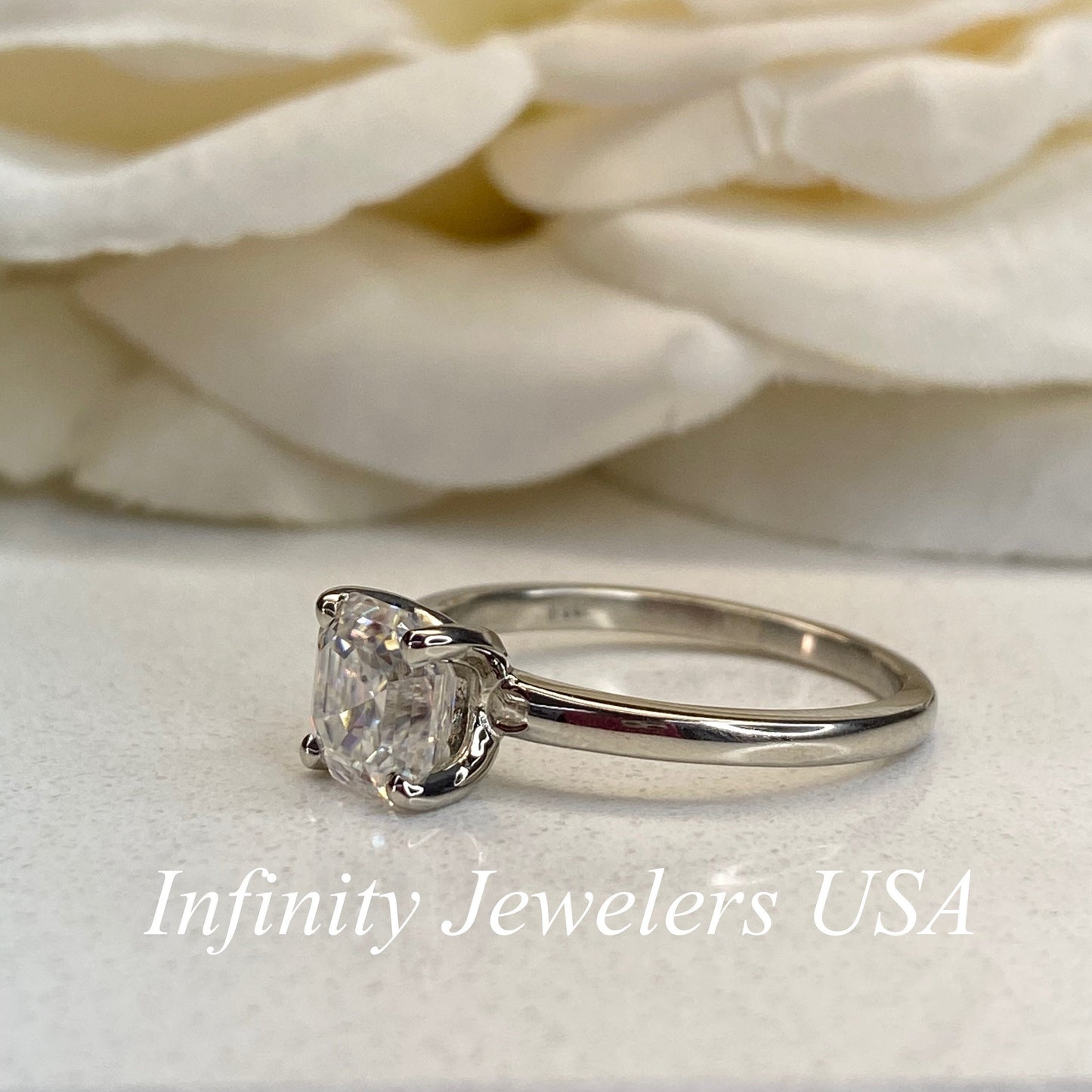 Asscher Cut Moissanite Solitaire Engagement Ring, Certified Moissanite Asscher Wedding For Ladies, 14k Gold Moissanite Birthstone Ring