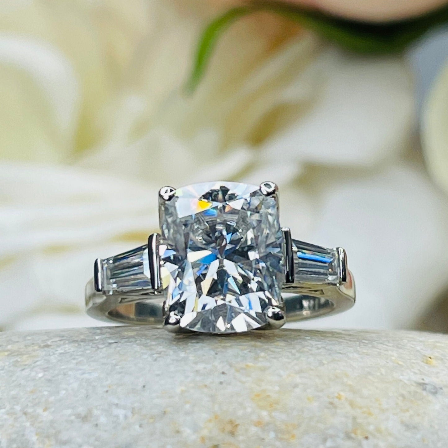 Elongated Cushion Cut Moissanite Engagement Ring 14K White Gold Ladies, Moissanite Engagement Ring Elongated Cushion Shape For Women, #7151