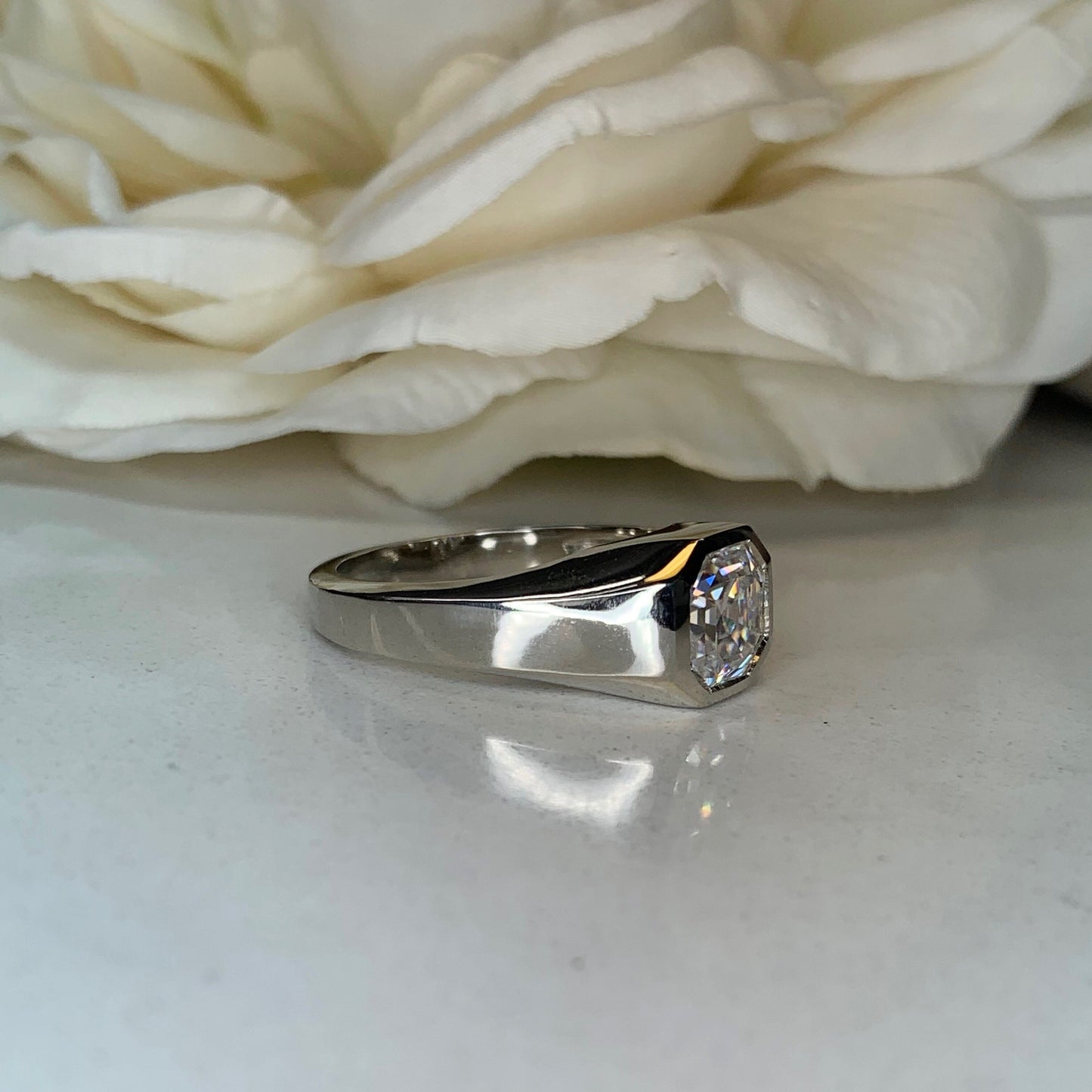 Men's Moissanite Wedding Band 14k Solid Gold Ring, #7166 Men's Moissanite Asscher Bezel Ring, Men's Moissanite Solitaire Engagement Ring