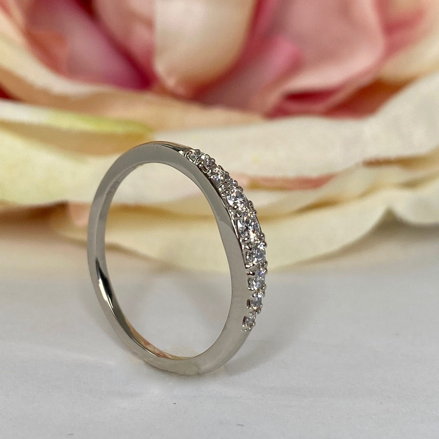 Diamond Wedding Bands For Women 14K White Gold, Stacking Gold and Diamond Band Ring, Dainty Thin Diamond Wedding Anniversary Bands, #6098