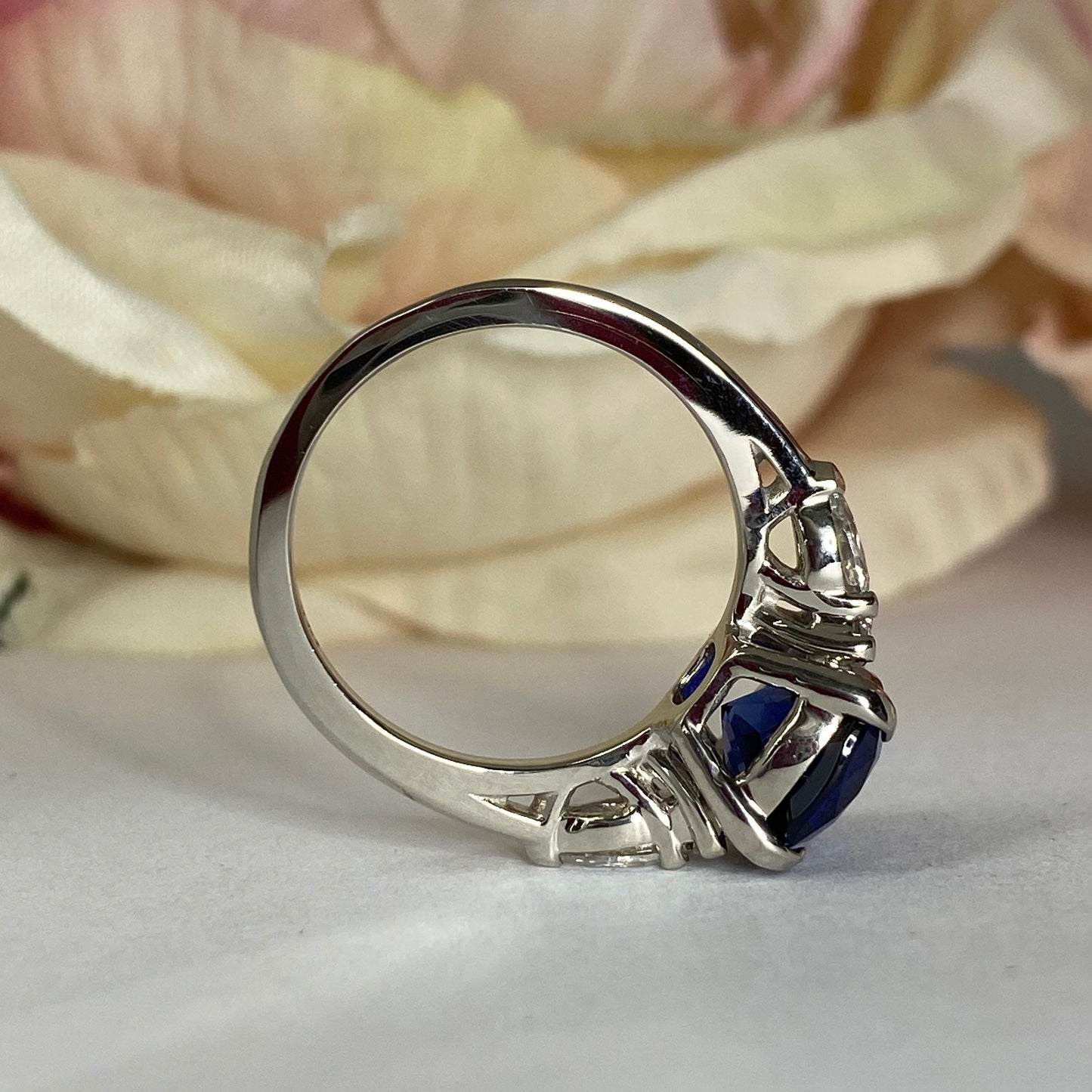 Blue Sapphire Ring For Women 14K Solid White Gold Cushion. Cut, Vintage Unique rings #7176 Elongated Cushion Cut Sapphire Engagement Rings