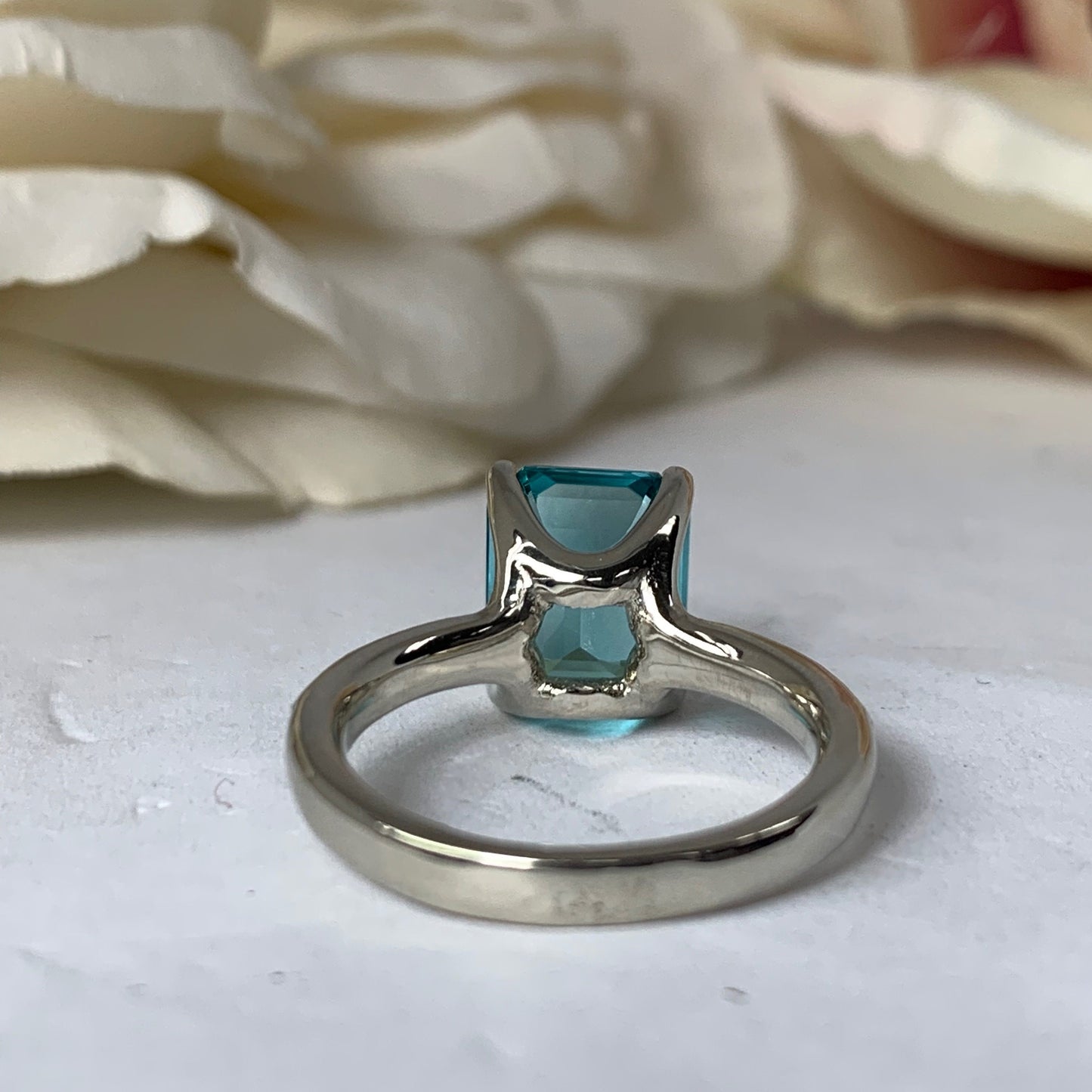 Emerald Cut Engagement Ring / Neon Blue Paraiba Wedding Ring / Paraiba and Moissanite Ring / 14k White Gold / #6268