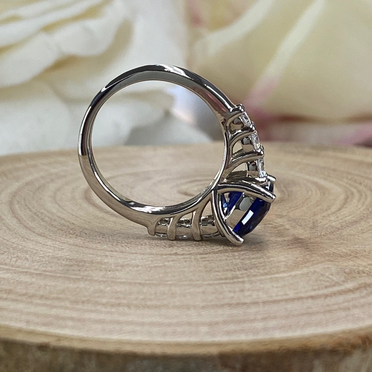 Blue Sapphire Ring Cushion Cut 14K White Gold For Women, Blue Sapphire Engagement Ring, Cushion Cut Solitaire Sapphire Engagement Ring