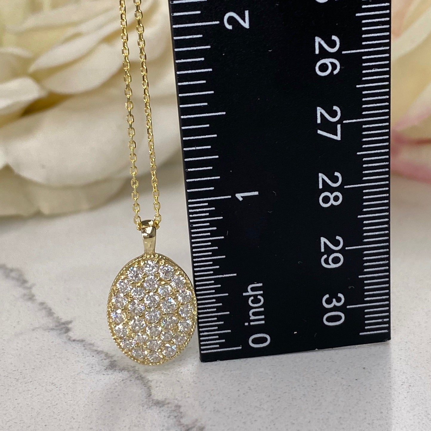 14k Gold Pave Moissanite North-South Oval Disc Necklace High Quality Moissanites for Women, Oval Cluster Moissanite Pendant Necklace