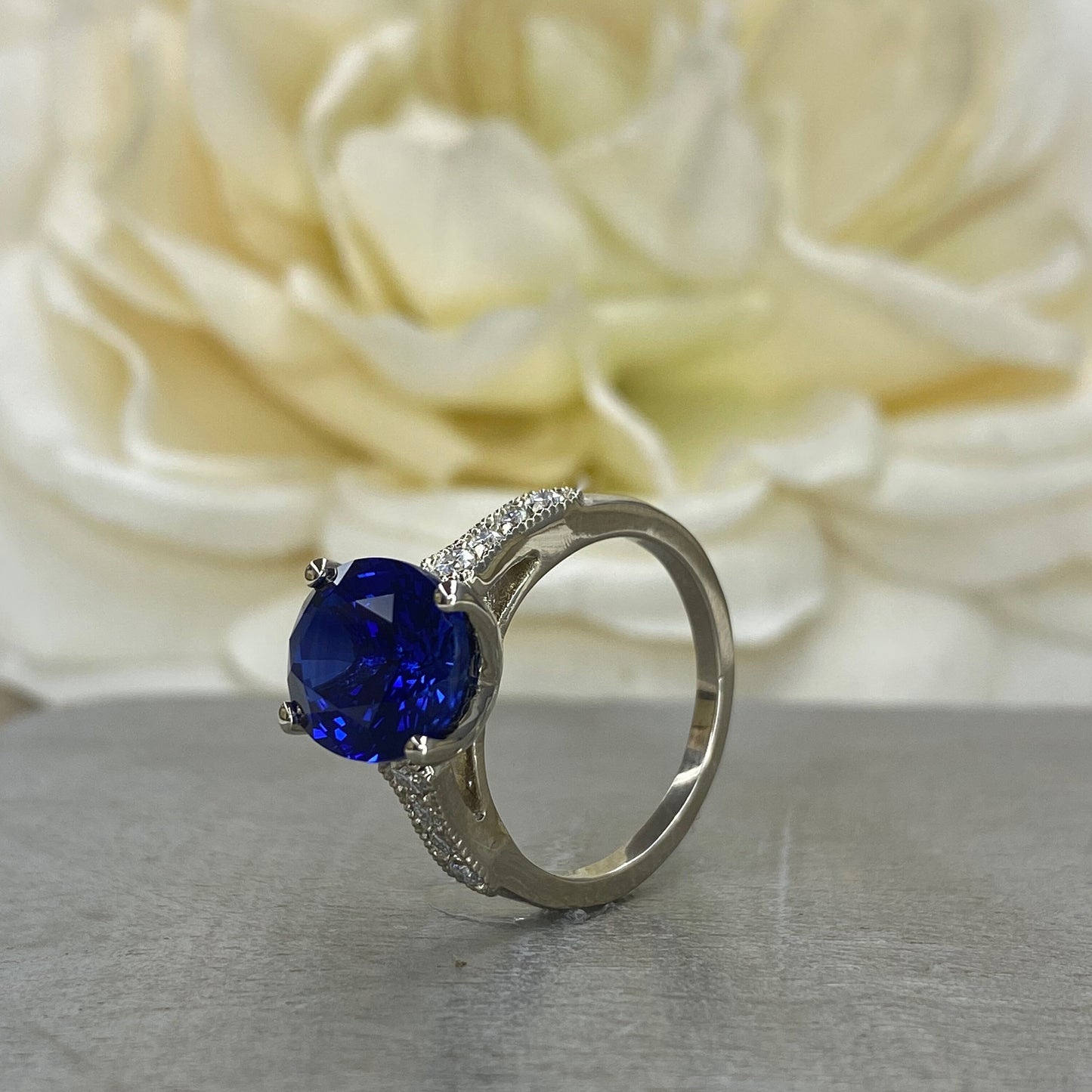 Oval Blue Sapphire Engagement Ring White Gold, Blue Sapphire Solitaire Ring For Women, Unique Vintage Oval Sapphire Engagement Rings, #7225