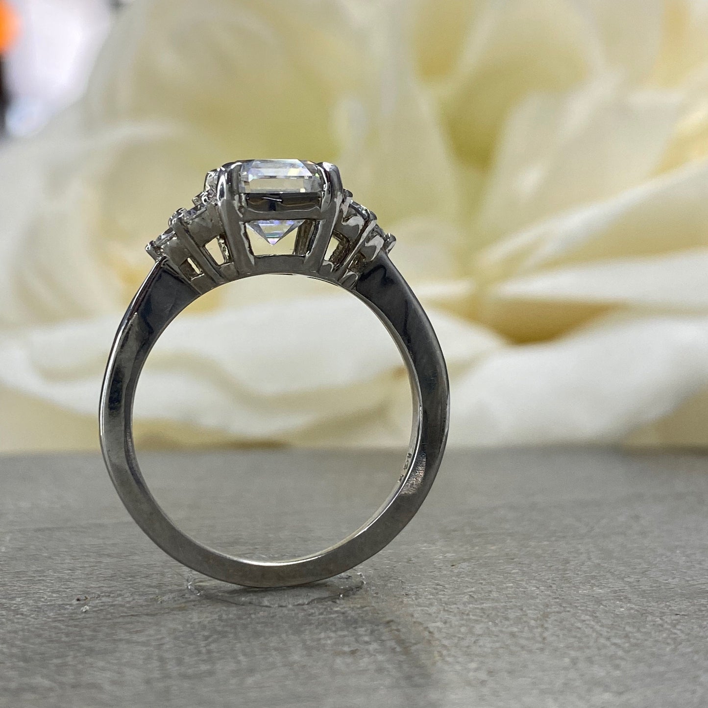 Asscher Cut Moissanite engagement ring set vintage unique white gold curved band engagement ring women wedding Bridal Promise ring