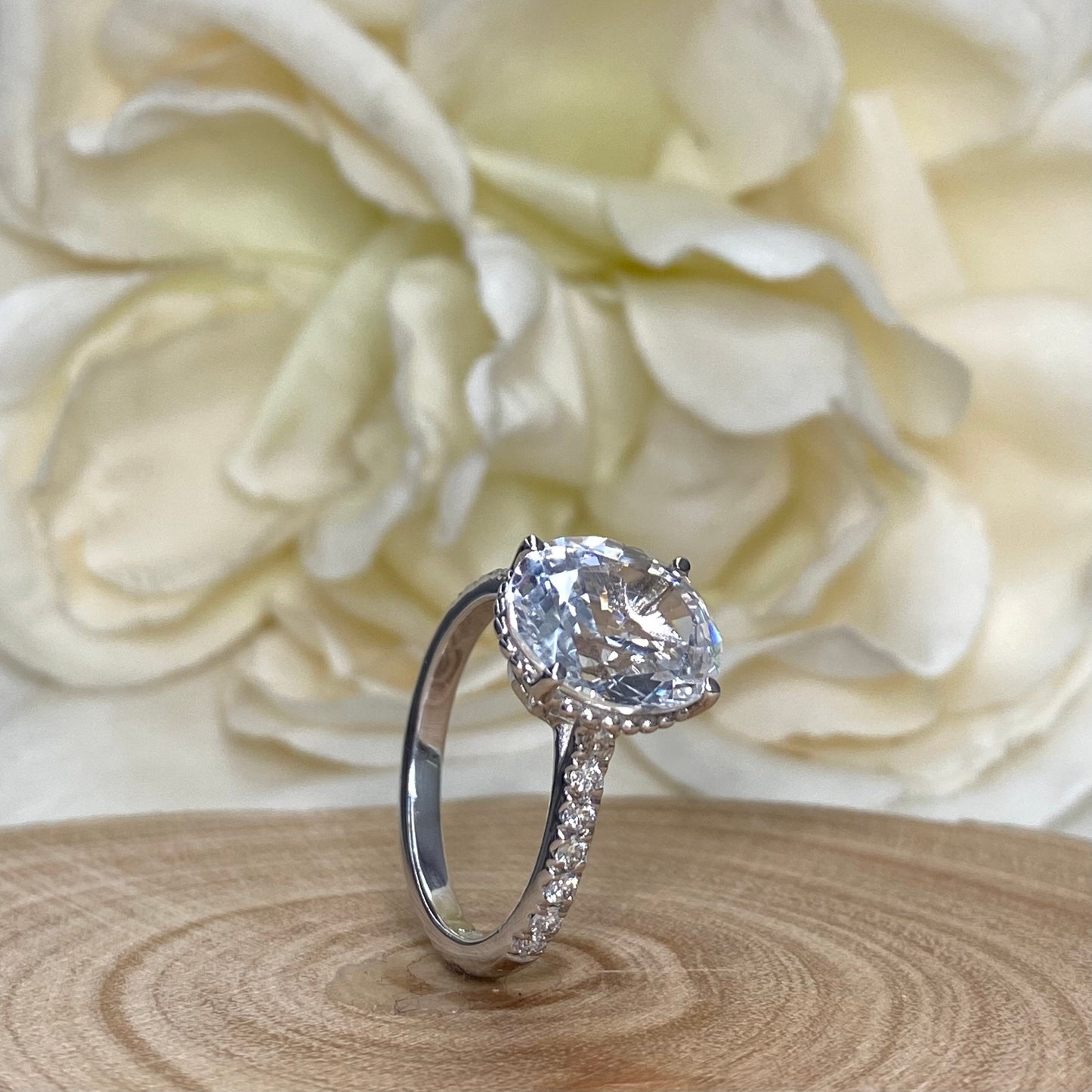 Oval Moissanite Engagement Ring 14K White Gold, Forever One Oval Moissanite Engagement Rings For Women, Hidden Halo Moissanite Rings, #7228