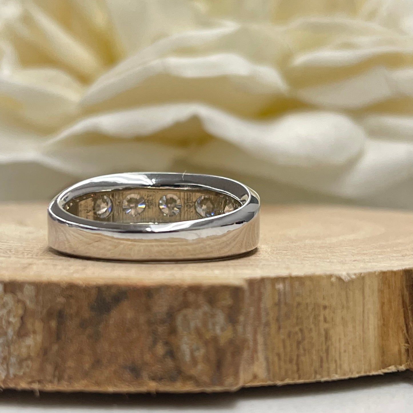 Moissanite Wedding Band For Men 14K White Gold , Mens Thumb Ring , Five Stone Mens Moissanite Wedding Band Unique Mens Engagement Ring #7253