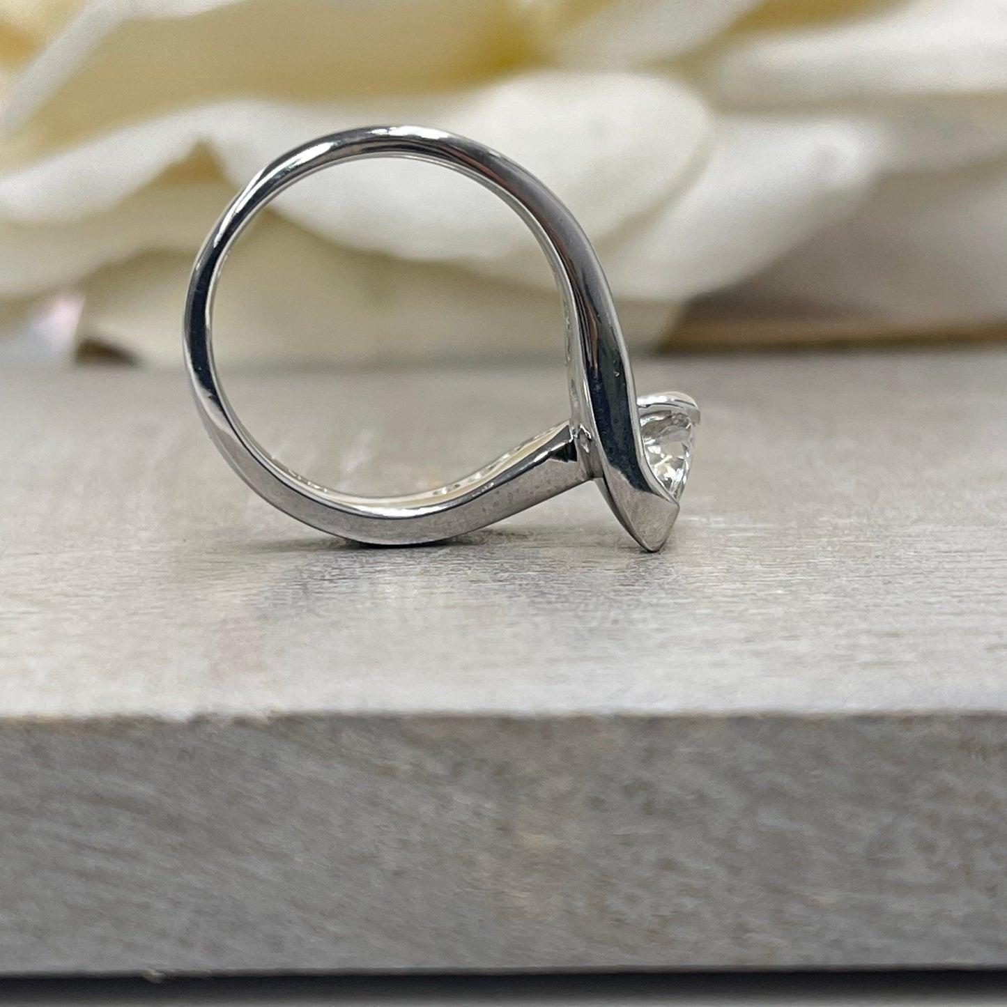 Marquis Diamond Engagement Ring 14K White Gold Real Diamond Engagement Ring Marquis Cut , Bezel Set Diamond Promise Anniversary Ring #3415