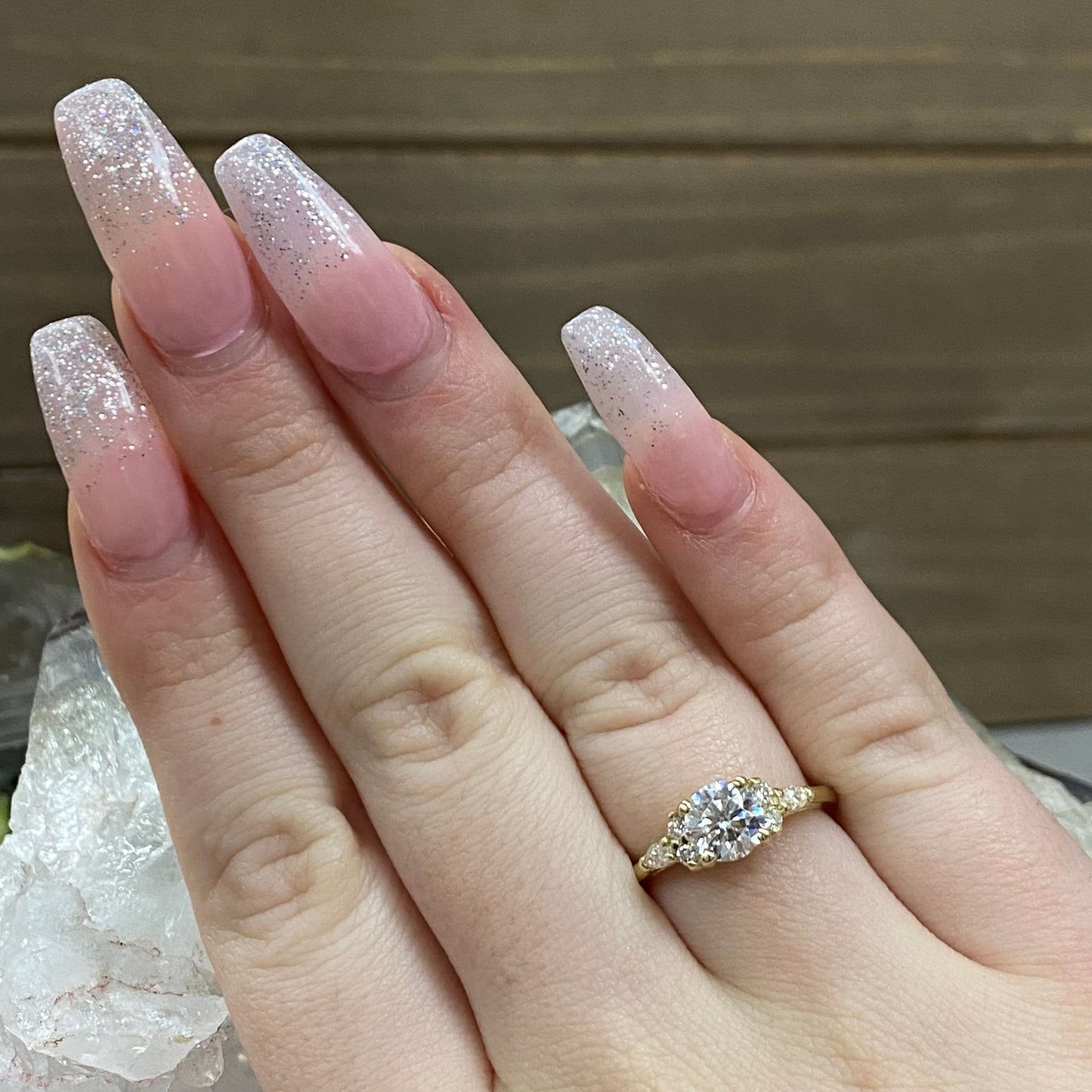 Round Moissanite Engagement Ring, 14k White Gold Round And Marquise Moissanite Wedding Ring, Round Cluster Moissanite Ring For Ladies #7146