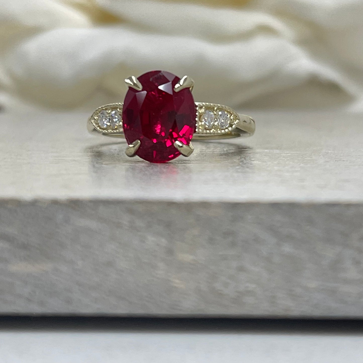 Oval Cut Ruby Ring 14K Yellow Gold for Women Ruby and Diamond Engagement Ring, Unique Vintage Ruby Diamond Anniversary Promise Rings #7270