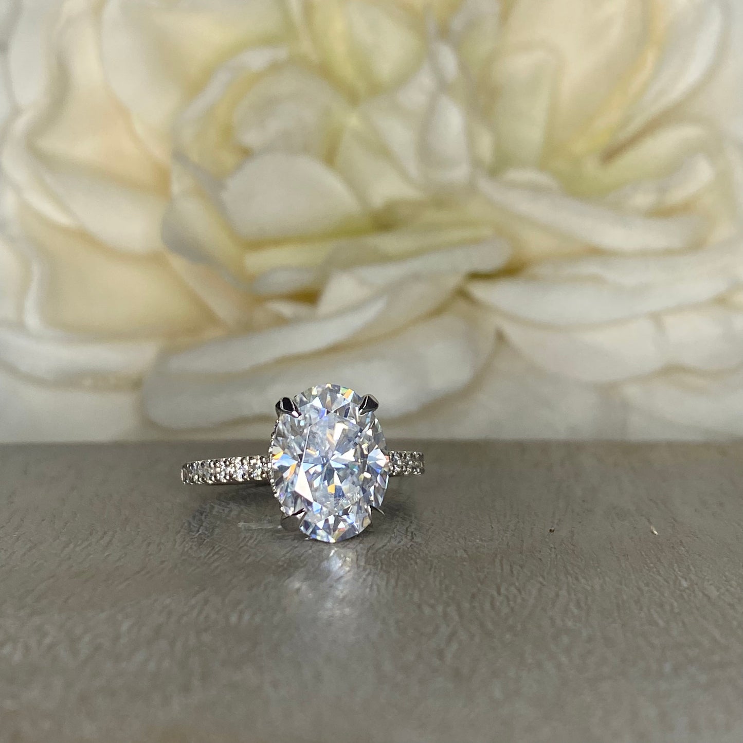 Elongated Oval Moissanite Engagement Ring 14K White Gold Hidden Halo Moissanite Engagement Ring Women Wedding Anniversary Promise Ring #7249