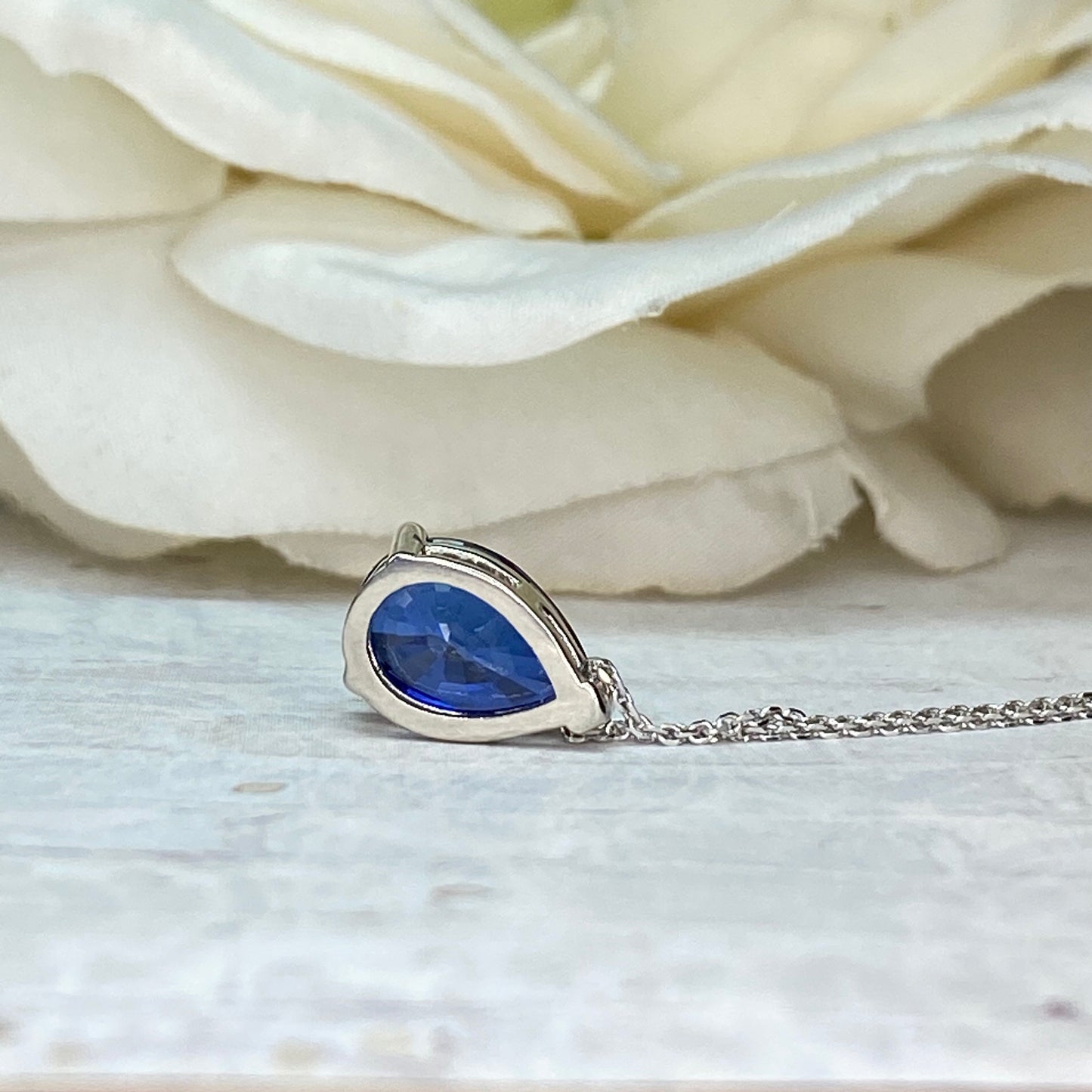 Pear Shape Blue Sapphire Pendant Necklace 14k Yellow Gold, Teardrop Sapphire Necklace, September Birthstone Necklace, Pear Necklace, #6864