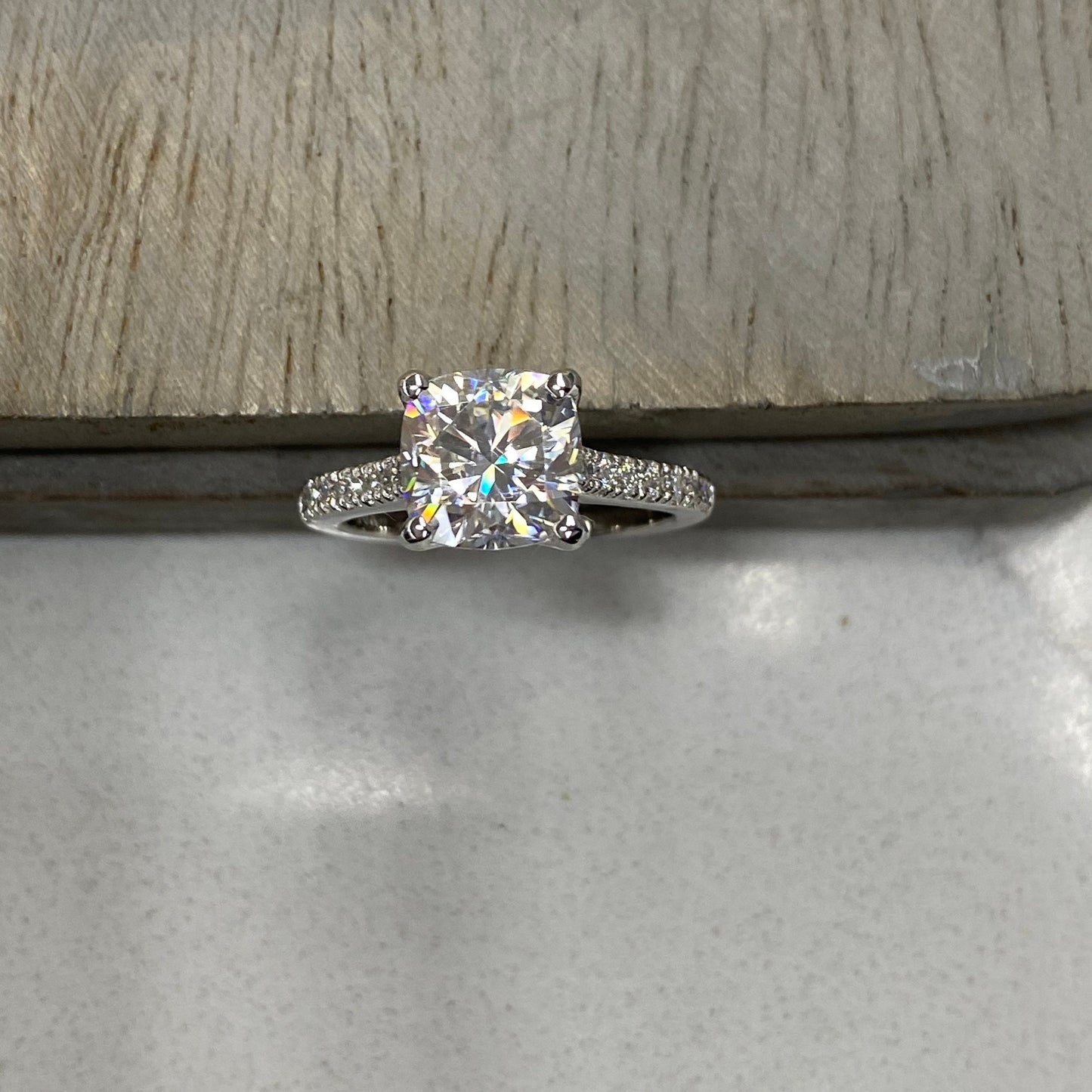 Moissanite Cushion Cut Engagement Ring 14K White Gold Cushion Solitaire Engagement Ring Forever One Simple Solitaire Engagement Ring #7275