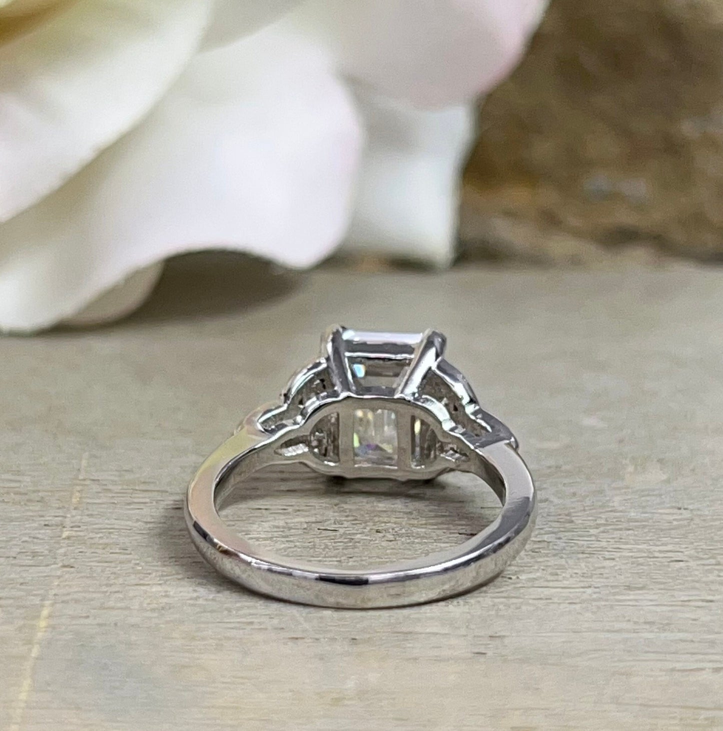 Emerald Cut Moissanite Engagement Ring 14K White Gold Celtic Engagement Ring Moissanite Forever One Wedding Promise Anniversary Ring #7295